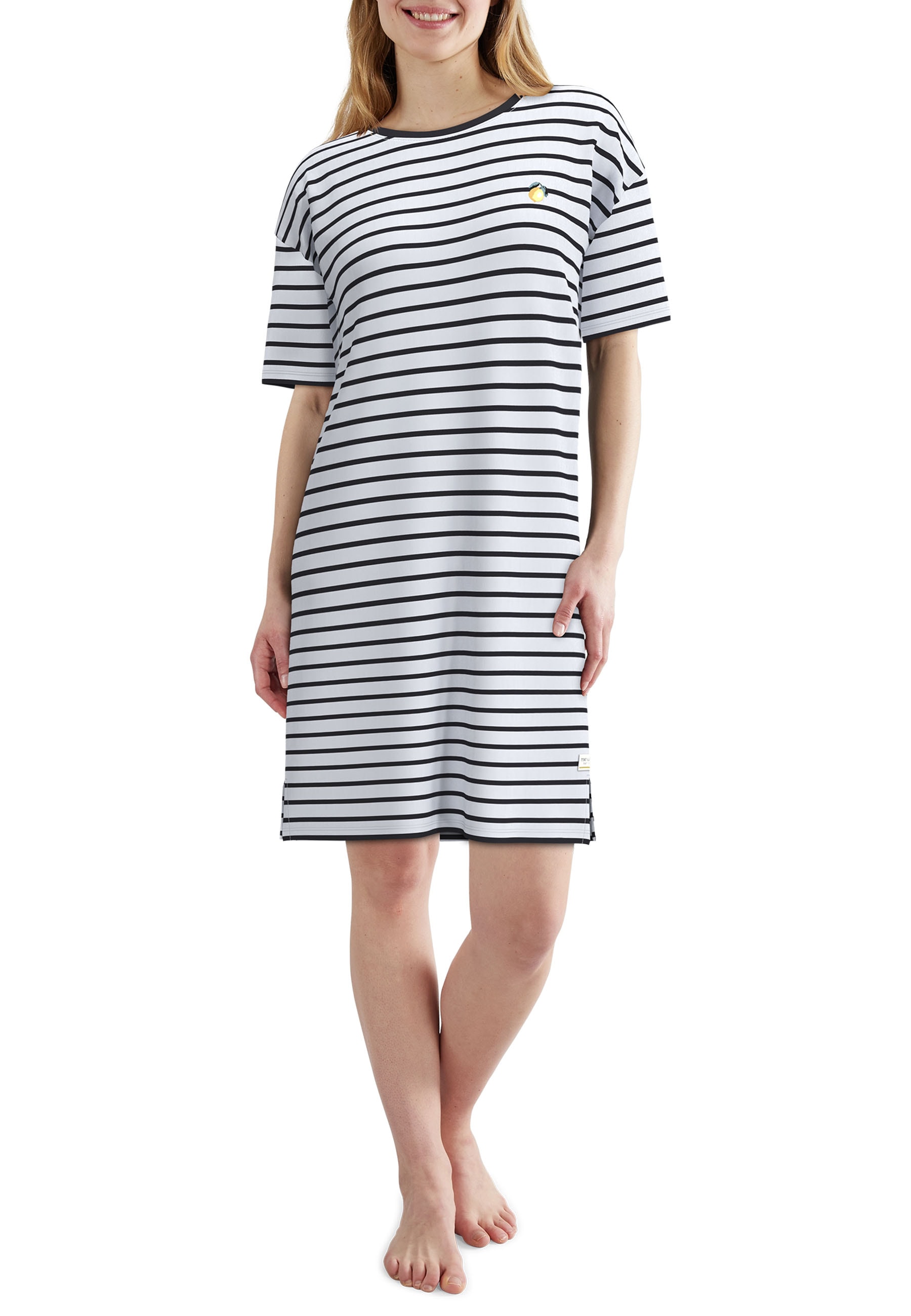 TOM TAILOR Nachthemd gestreift, knielang, Halbarm, Rundhalsausschnitt, Baumwollmix