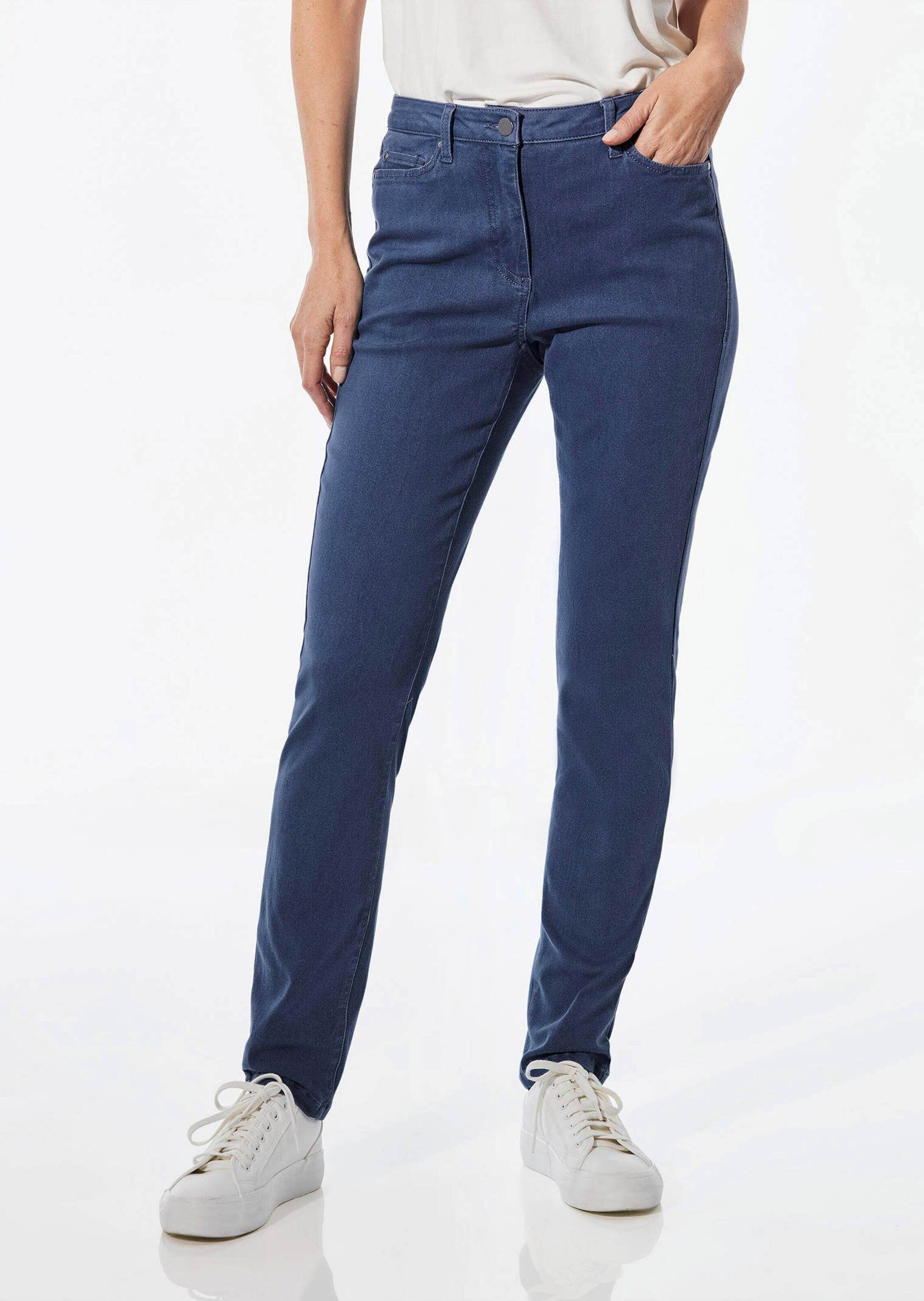 Regular-fit-Jeans GOLDNER "Kurzgröße Lange Freizeithose BELLA mit Formbund", Damen, Gr. 26, K-Gr, blau (hellblau), Obermaterial: 65% Baumwolle CO. 31% Polyester PES. 4% Elasthan EL., Jeans 2