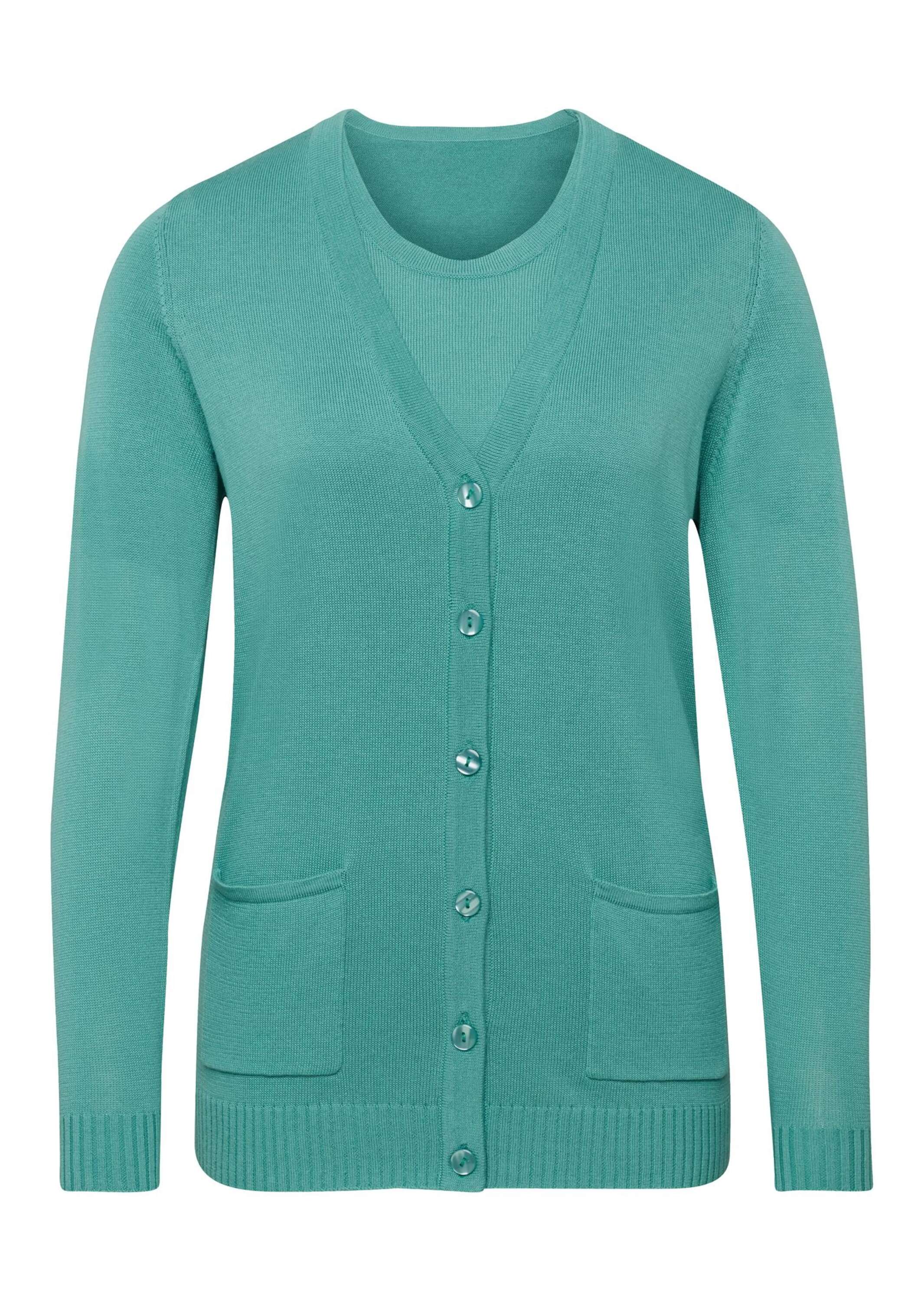 GOLDNER Damen Strickpullover "Klassisches Stricktwinset"eukalyptus, Gr. 48, Obermaterial: 50% Baumwolle CO. 50% Polyacryl PAN., Pullover