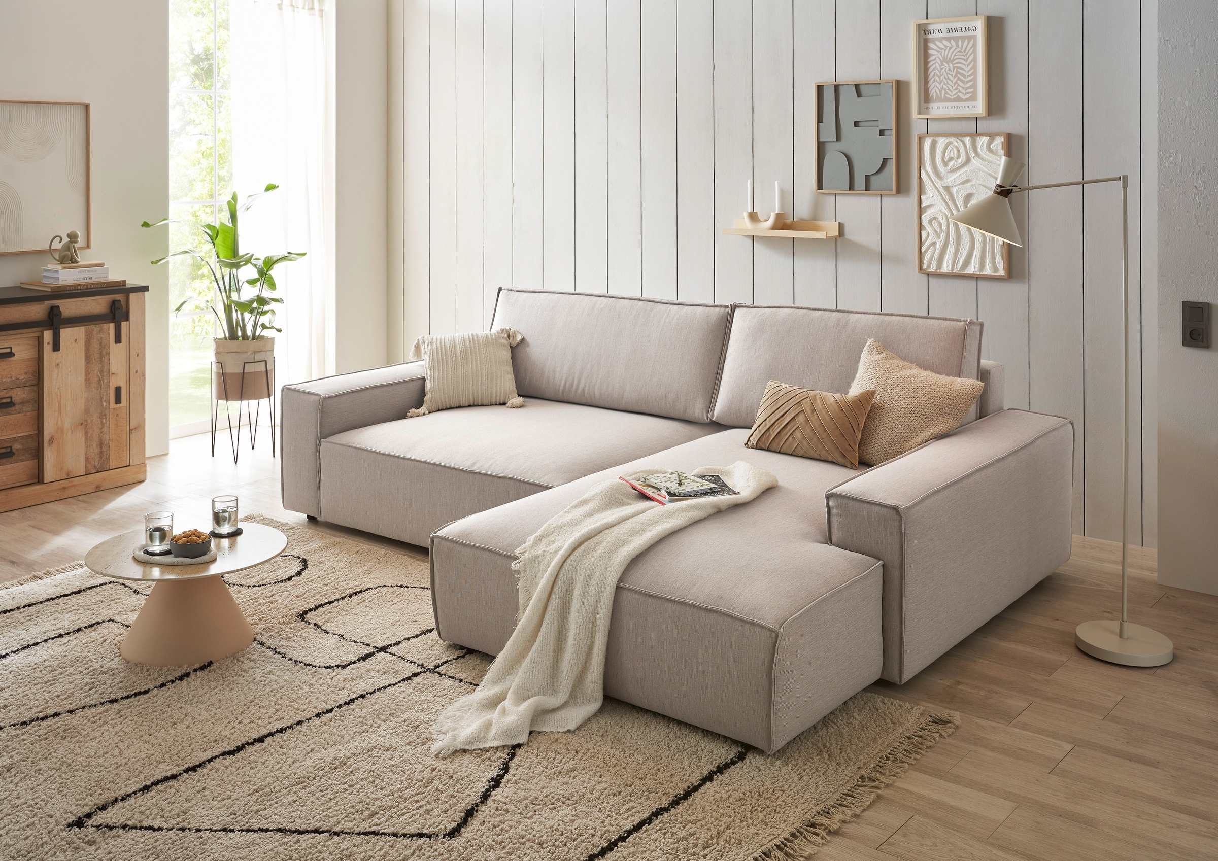 Home affaire Ecksofa »NEU: SHERWOODL XXL 284, Big-Sofa L-Form, tiefe Sitzfläche 95 cm, Cord,«, Leinenoptik, Recamiere rechts/links, auch als Schlafsofa stellbar