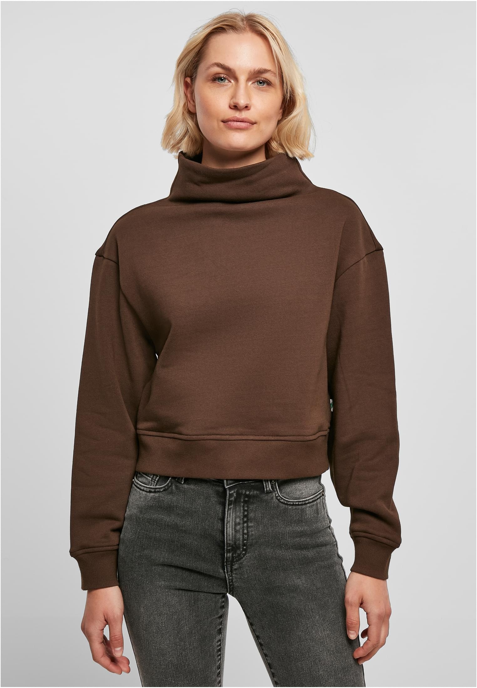 URBAN CLASSICS Sweater »Urban Classics Damen Ladies Organic Short High Neck Crew«, (1 tlg.)