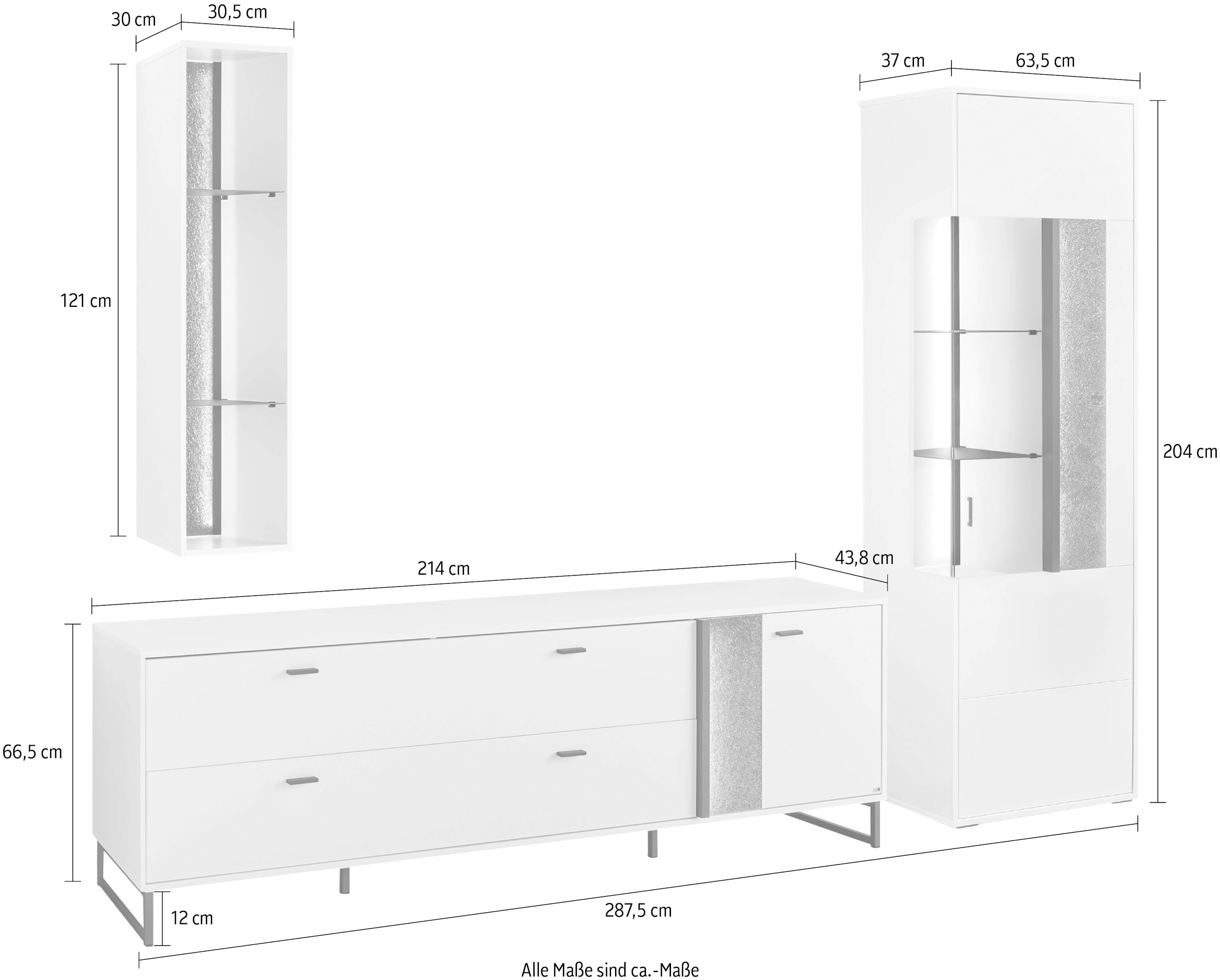set one by Musterring TV-Wand »Deltona«, (3 St.), Zierelemente aus Sandstein, mit Hängeregal Gesamtbreite ca. 287cm