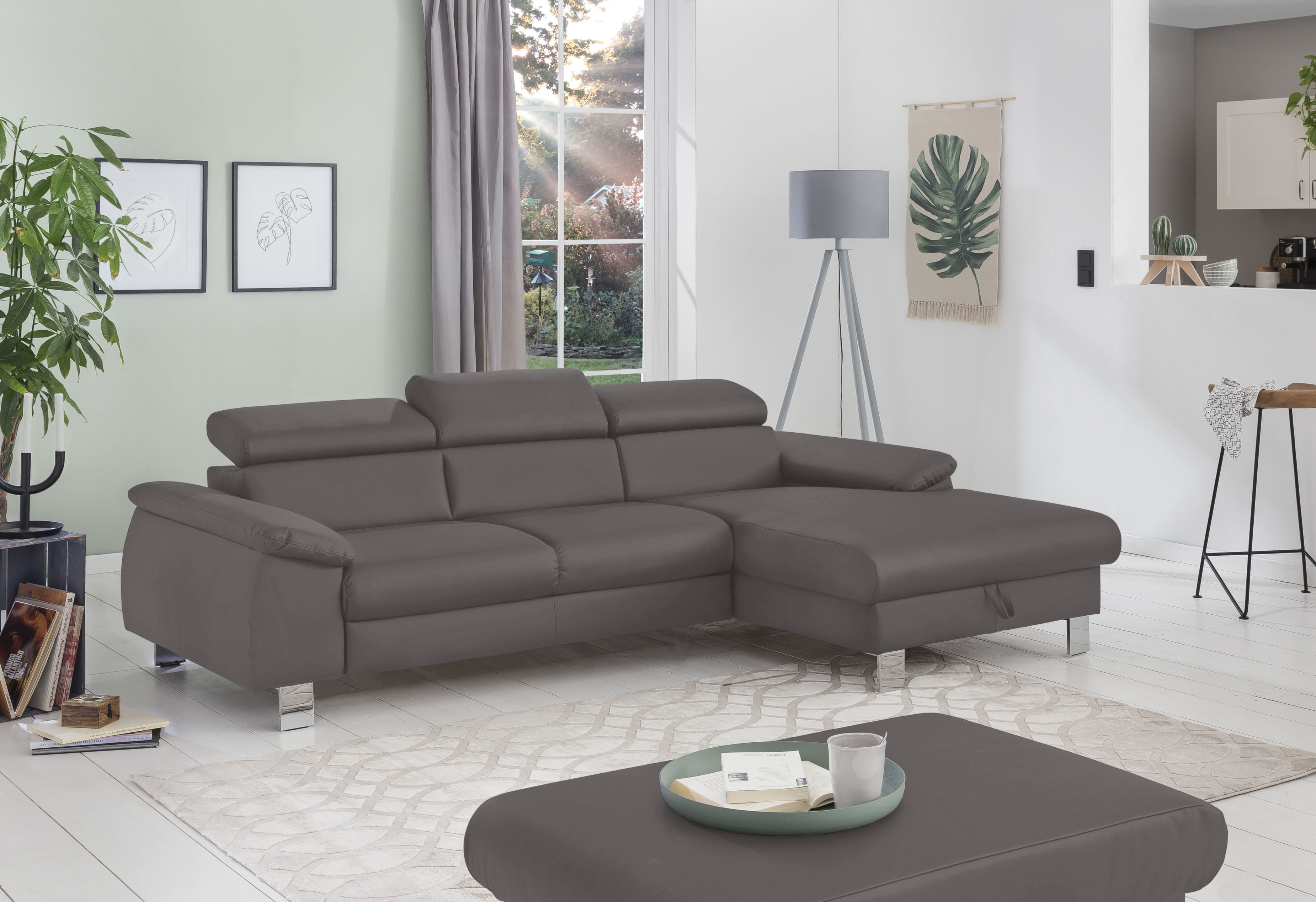 COTTA Ecksofa "Komaris L-Form, B: 244 cm" mit Kopfteilverstellung, optional Schlaffunktion, Bettkasten & Licht