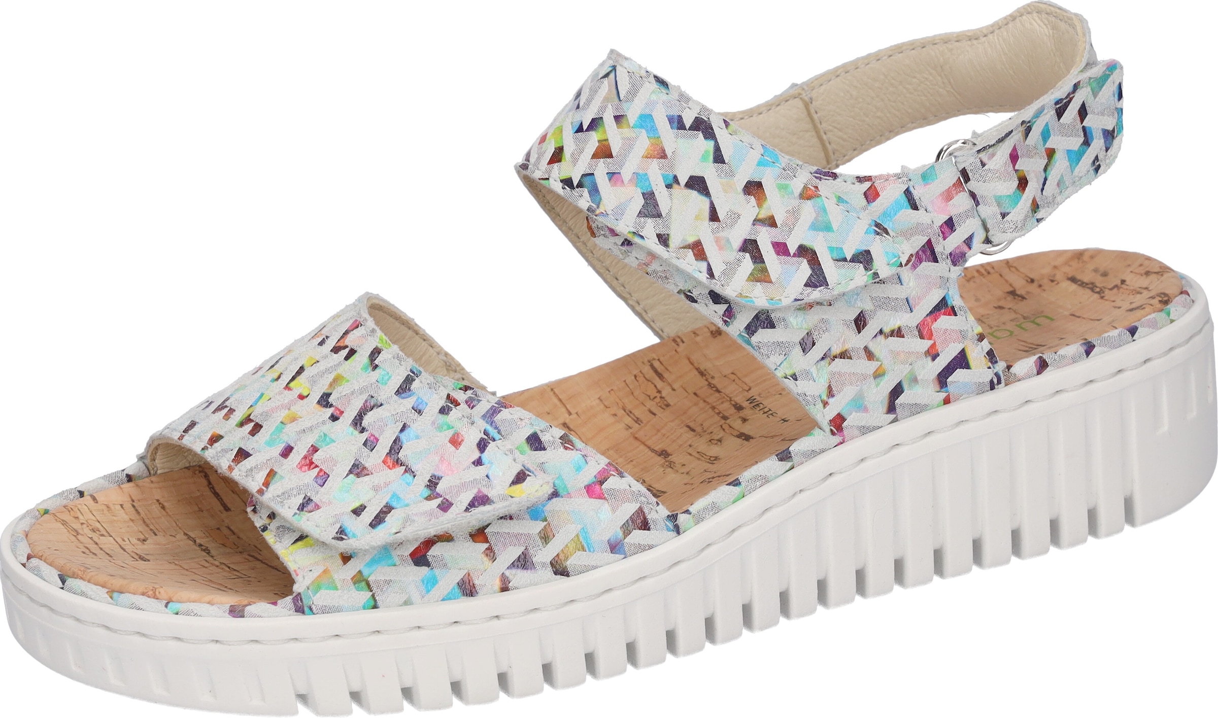 Keilsandalette WALDLÄUFER "H-Willow", Damen, Gr. 6,5, bunt (multicolor), Ziegenveloursleder, gemustert, Schuhe, Sommerschuh, Sandale, Klettschuh mit Kork-Fußbett, Weite H