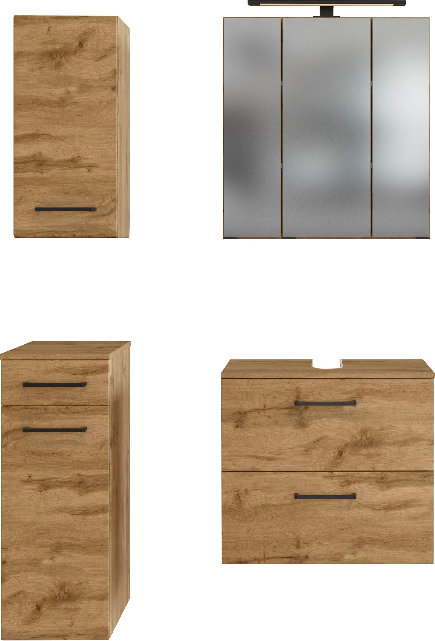 welltime Badmöbel-Set »Chicago«, (4 St., Spiegelschrank, Unterbeckenschrank, Hängeschrank, Unterschrank)