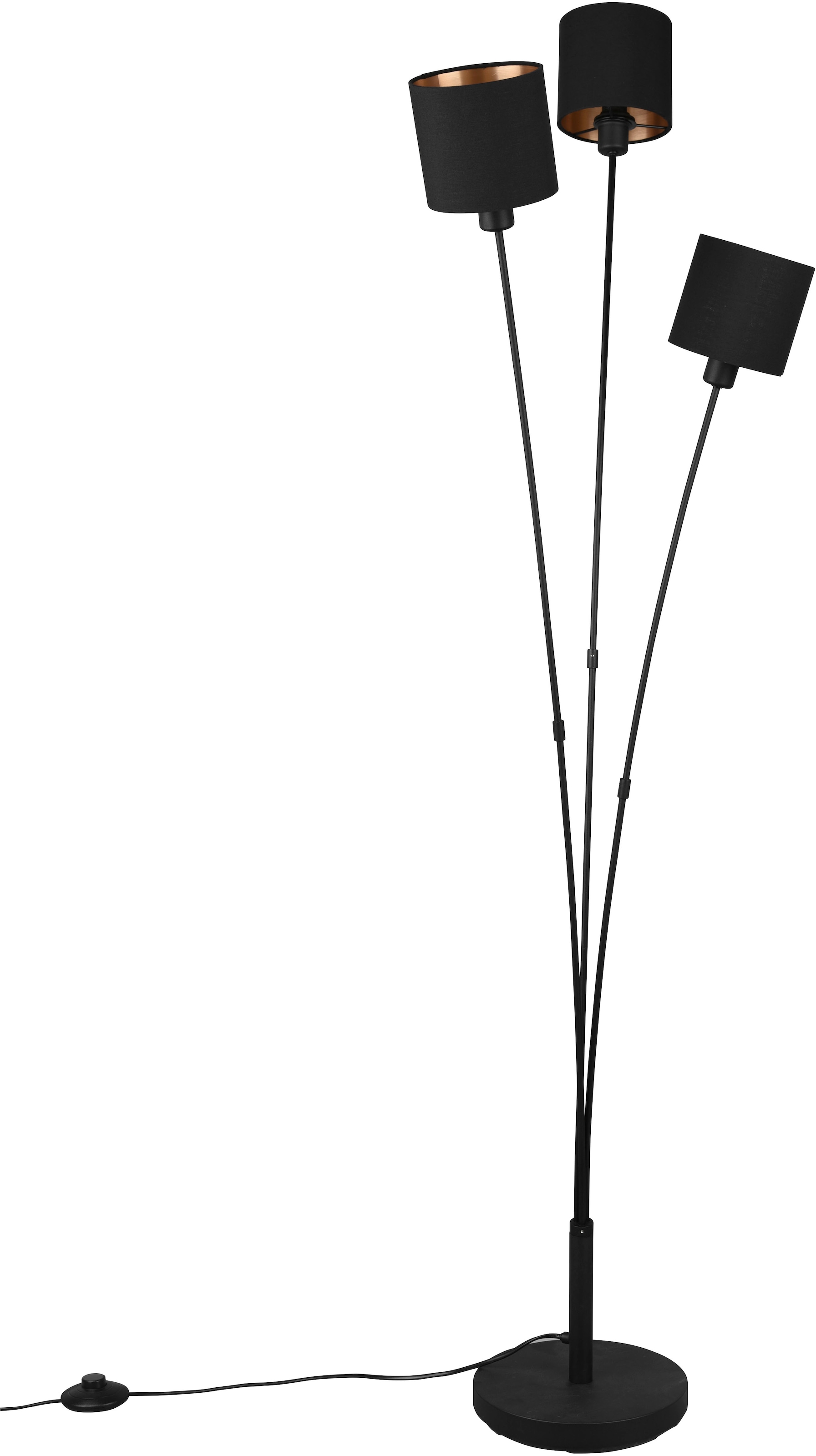 REALITY Leuchten Stehlampe »TOMMY, Stehleuchte 5-flammig, E14 max 40W mit Fussschalter« E14 1 Stk. warmweiß - kaltweiß Stehlampe Wohnzimmer mit Stoffschirmen in modernem schwarz-gold