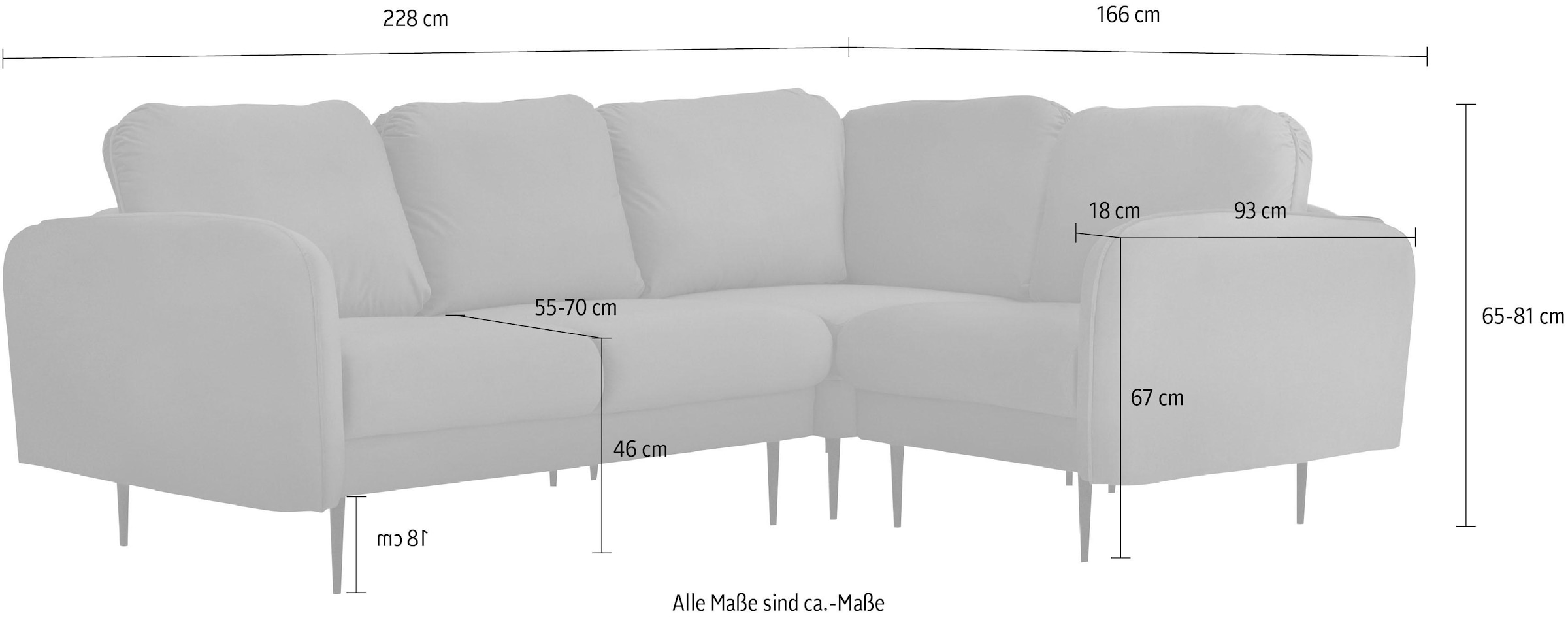 Leonique Ecksofa »Skidi L-Form«, mit losen Rückenkissen und Keder oben auf der Armlehne