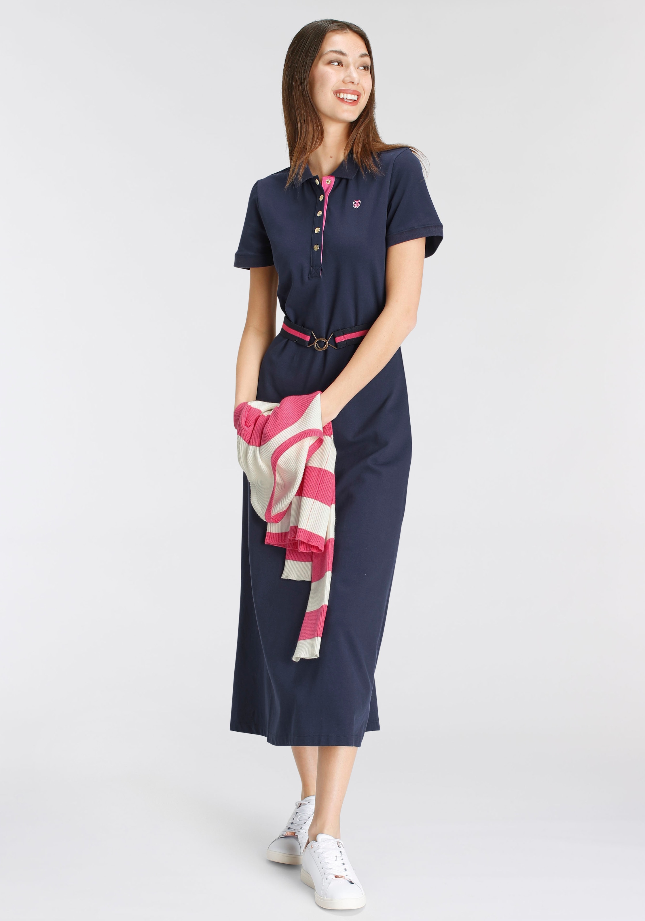 DELMAO Polokleid (Set 2 tlg. mit Gürtel) in Maxilänge mit elastischem Gürtel ---NEUE MARKE!