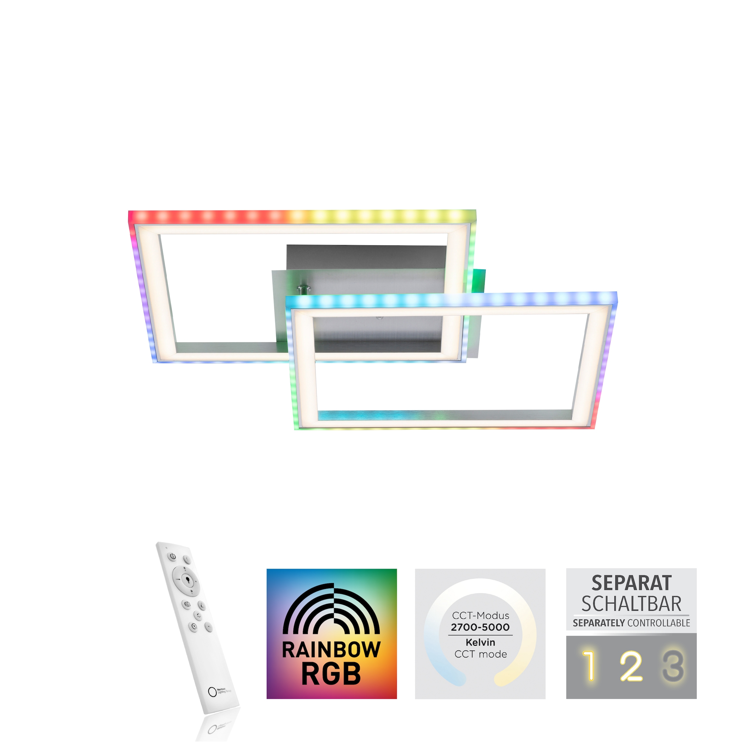 JUST LIGHT Deckenleuchte »FELIX60«, 2 flammig-flammig, LED, CCT - über Fernbedienung, RGB-Rainbow, Infrarot inkl., dimmbar