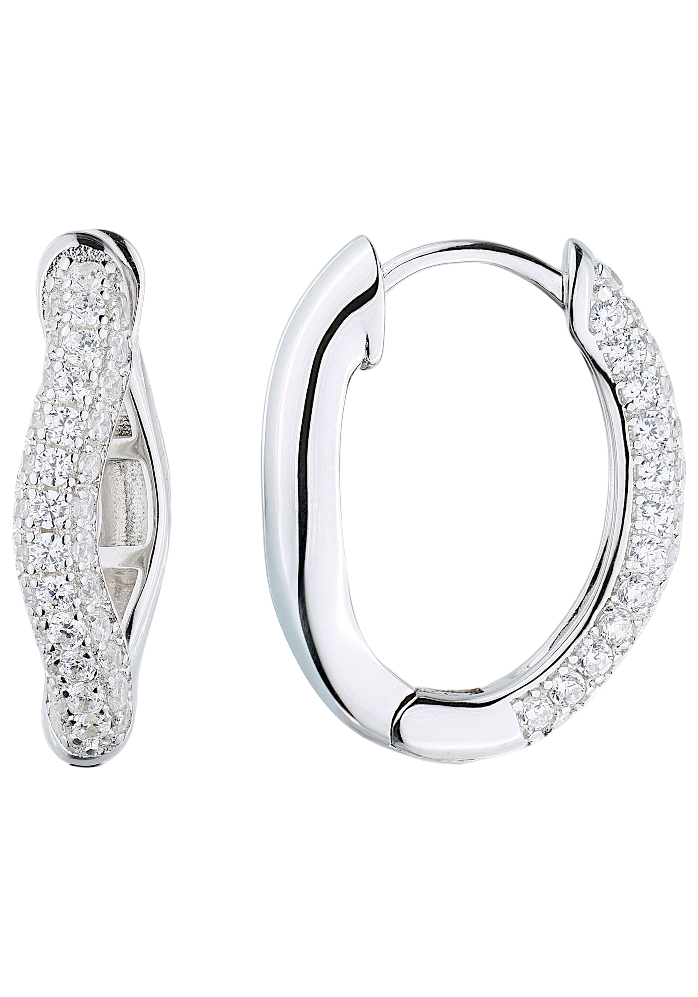 JOBO Paar Creolen »Ohrringe 17 mm mit 74 Zirkonia« 925 Silber rhodiniert oder vergoldet