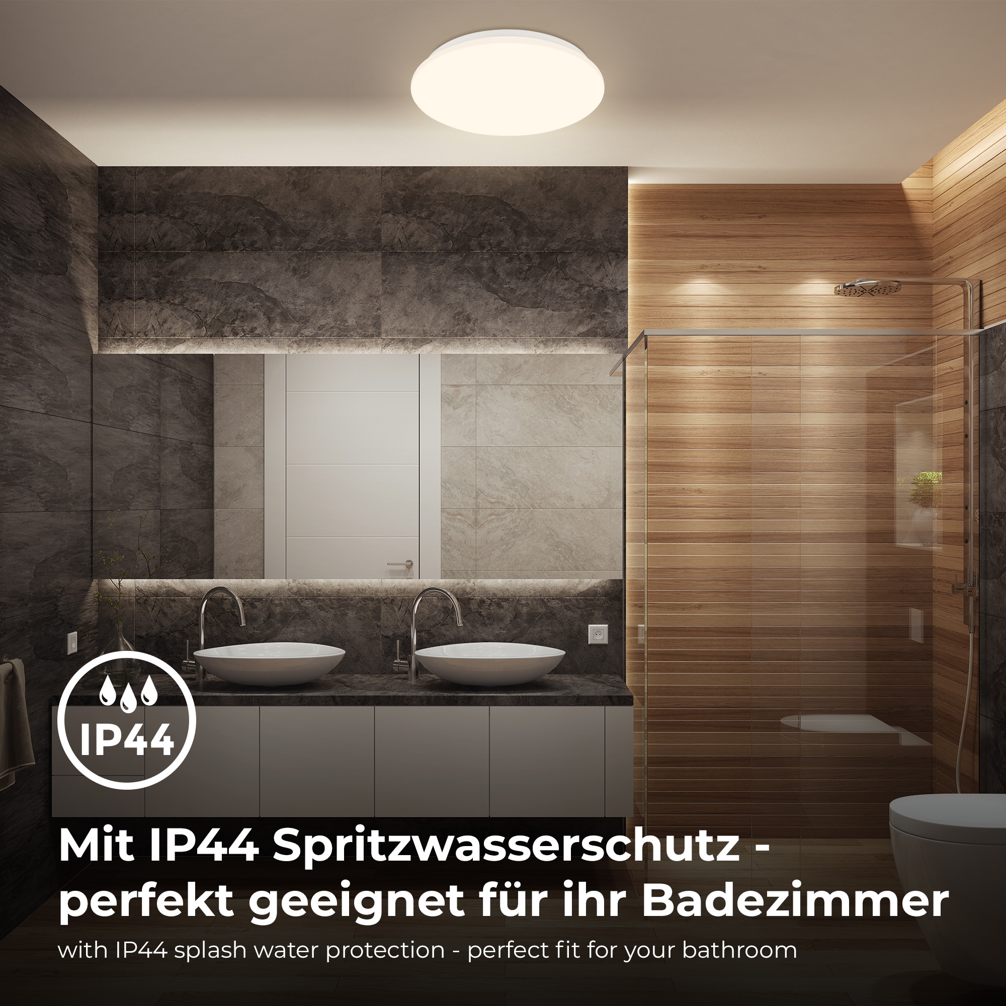 B.K.Licht LED Deckenleuchte »LED Bad Deckenleuchte mit Mikrowellensensor«, 1 flammig, Leuchtmittel LED-Modul | LED fest integriert, 12W 1300Lm 3000K IP44 270x60mm (DxH)