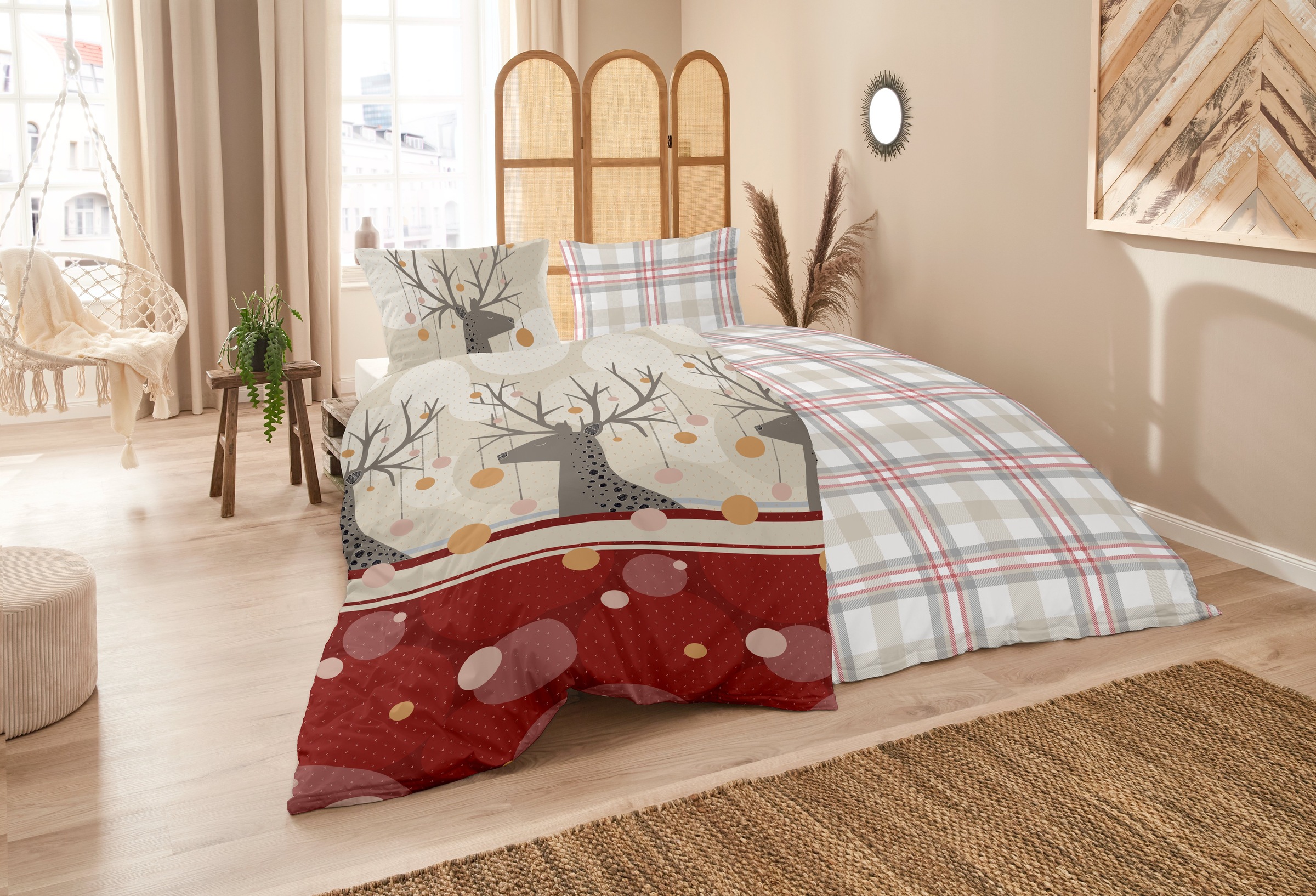 Primera Bettwäsche "Feinbiber-Bettwäsche Rudolph" 2 Stk. mit niedlichem Ren günstig online kaufen