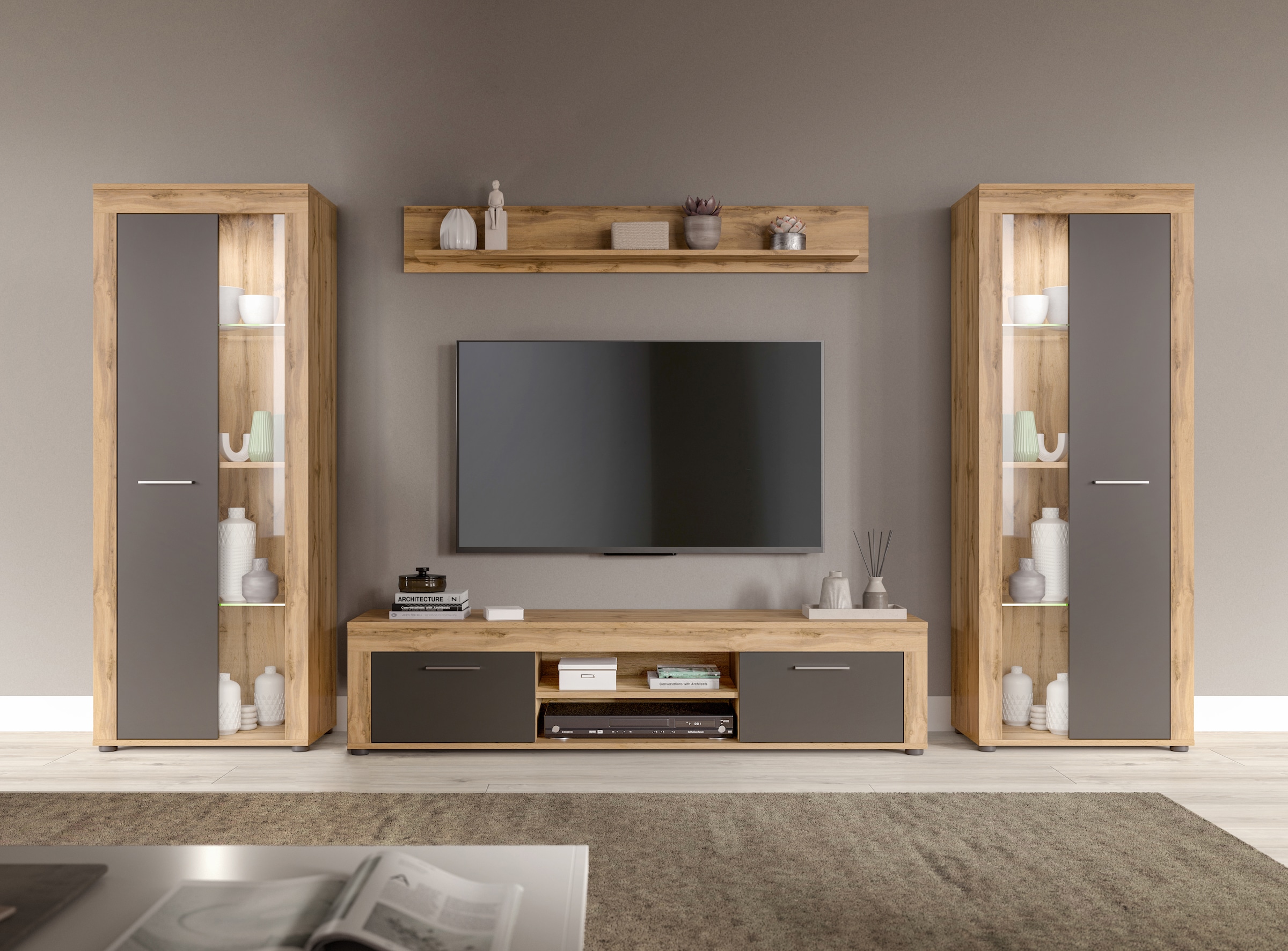 INOSIGN Wohnwand "Aosta, Breite 310cm, best. aus: 2x Vitrine, Lowboard, Wan günstig online kaufen