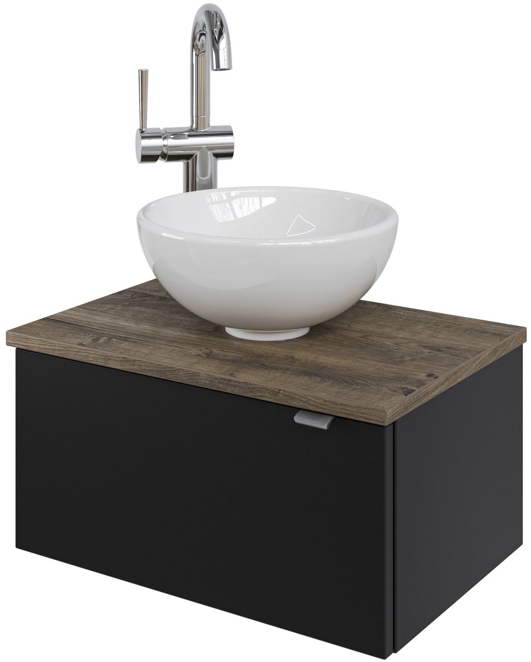 Saphir Waschtisch "Serie 6915 Waschschale mit Unterschrank für Gästebad, Gäste WC", 51 cm mit Keramik-Aufsatzbecken und 