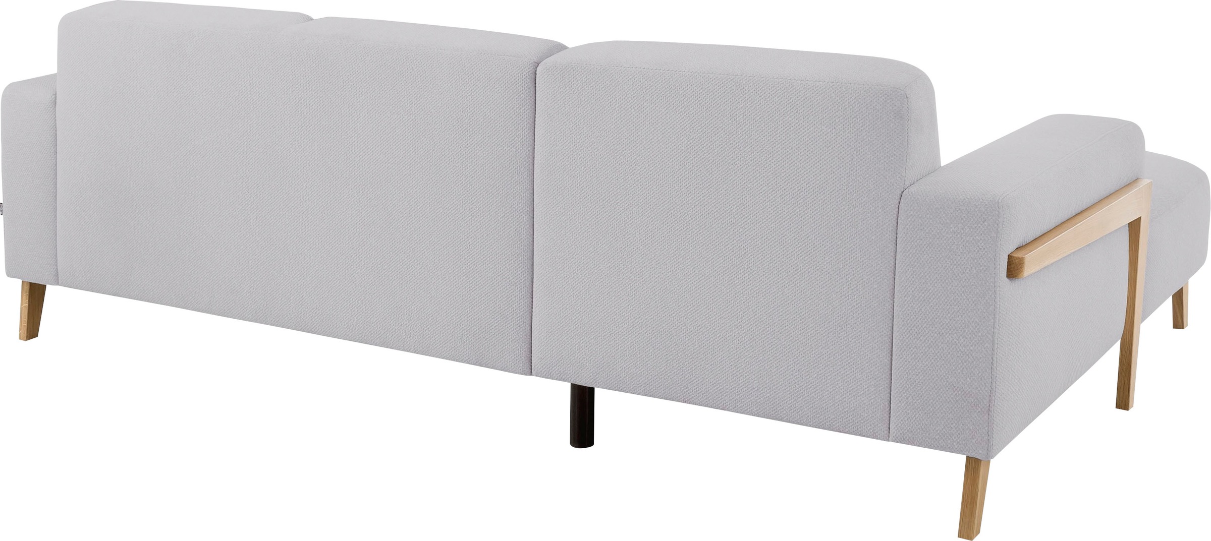 exxpo - sofa fashion Ecksofa »Starr Scandic Design, tolle Verarbeitung, bequem, Sichtholz am Armteil«, L-Form, wahlw. elektrische Sitztiefenverstellung, Massivholzfüße