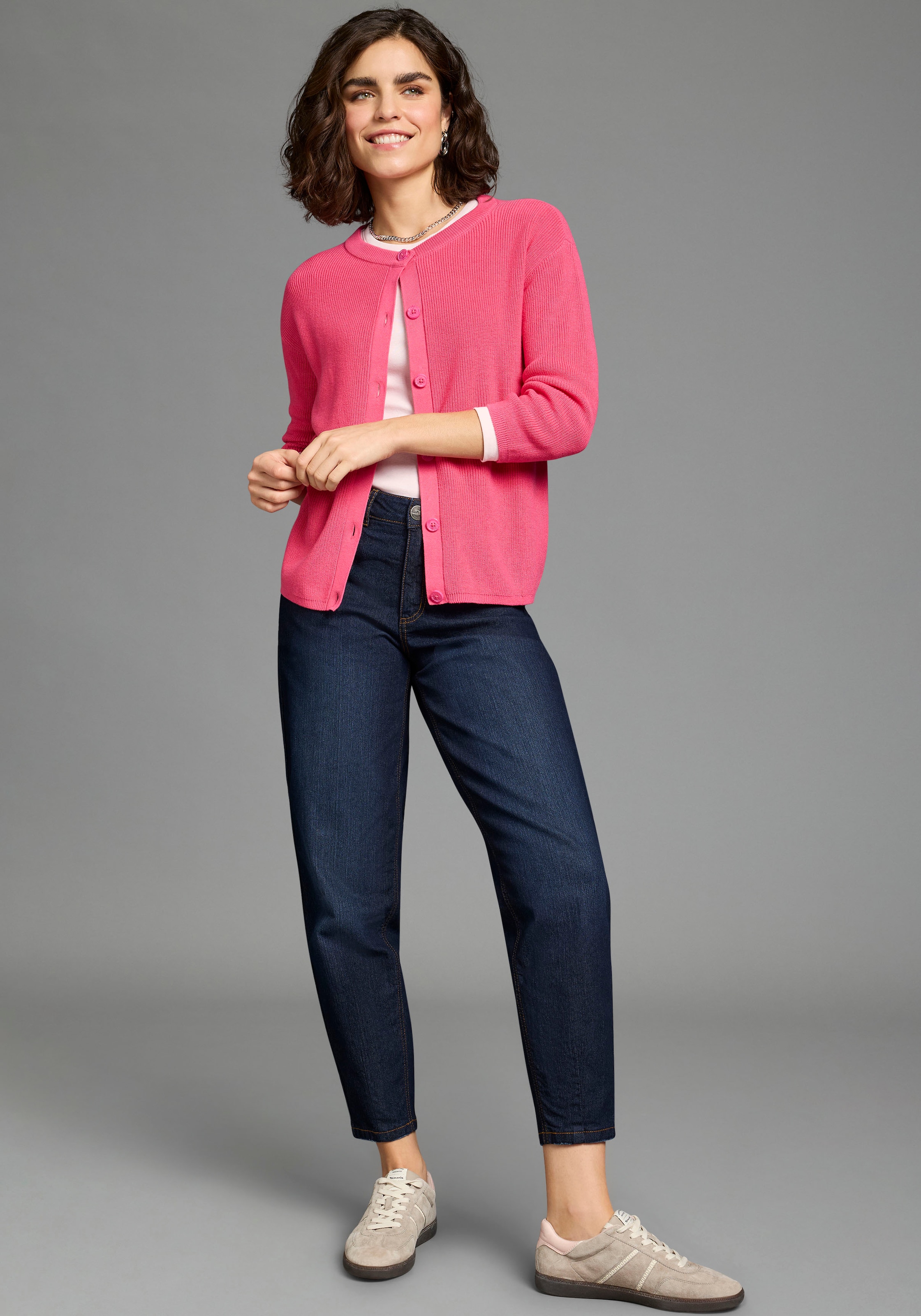 Arizona Comfort-fit-Jeans weite Beinform mit schmalem Abschluss, knöchellanger Schnitt