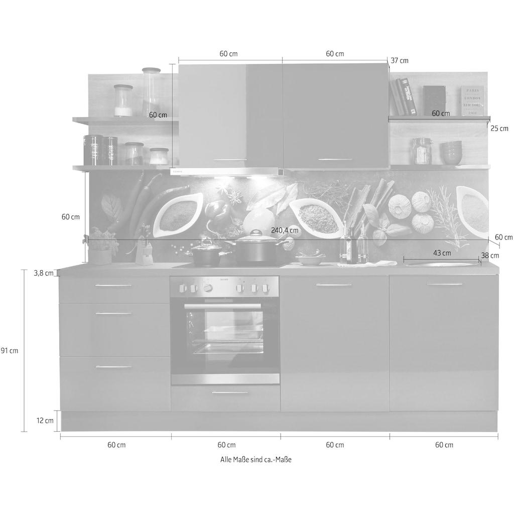 Express Küchen Küchenzeile »Jena«, vormontiert, mit Soft-Close-Funktion, Stellbreite 240 cm