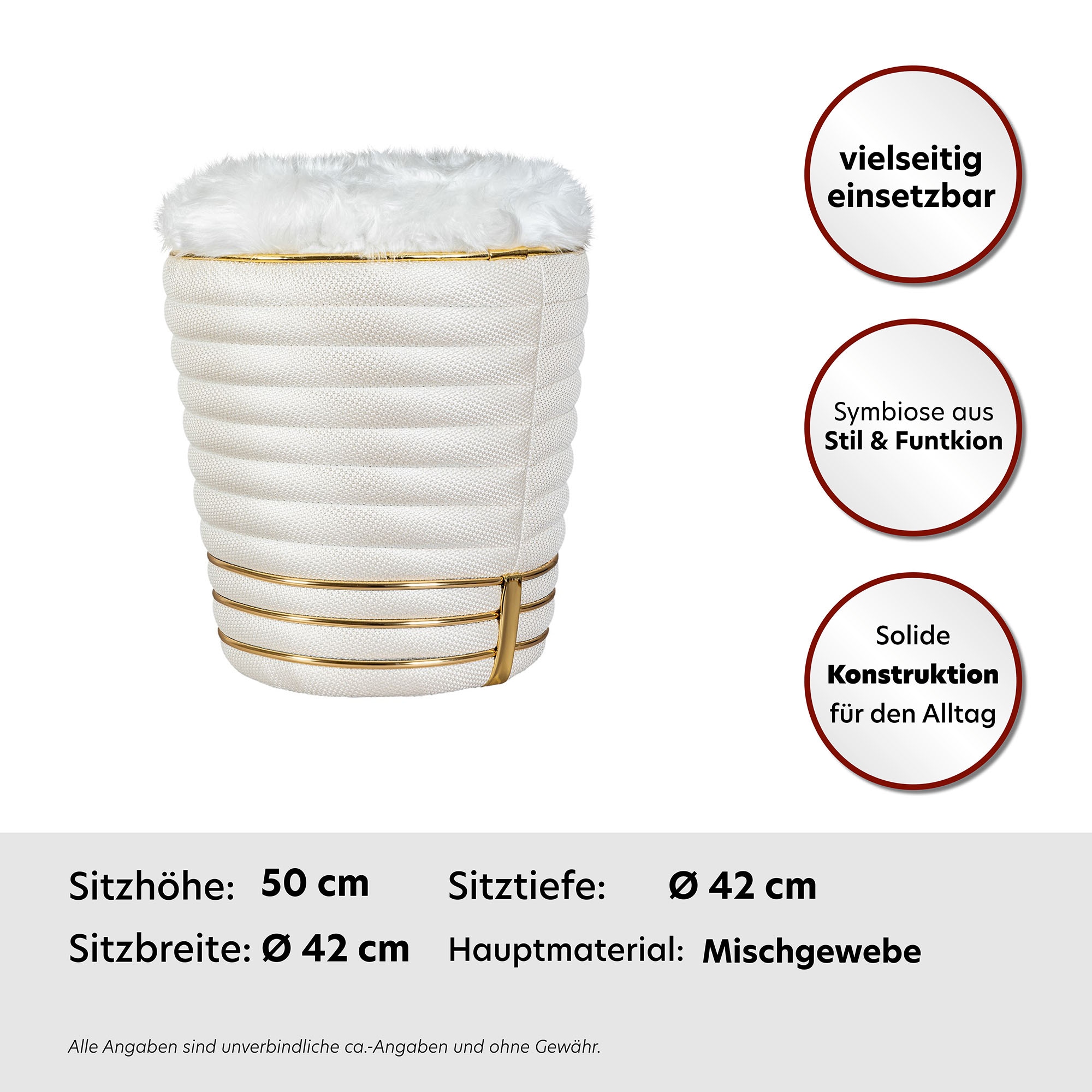 Kayoom Sitzhocker »Hocker Doric, trendiger Look, ästhetische Farbgebung, schöne Steppung«, (1 St.), komfortabel, hochqualitativ, pflegeleicht, hochwertige Materialien