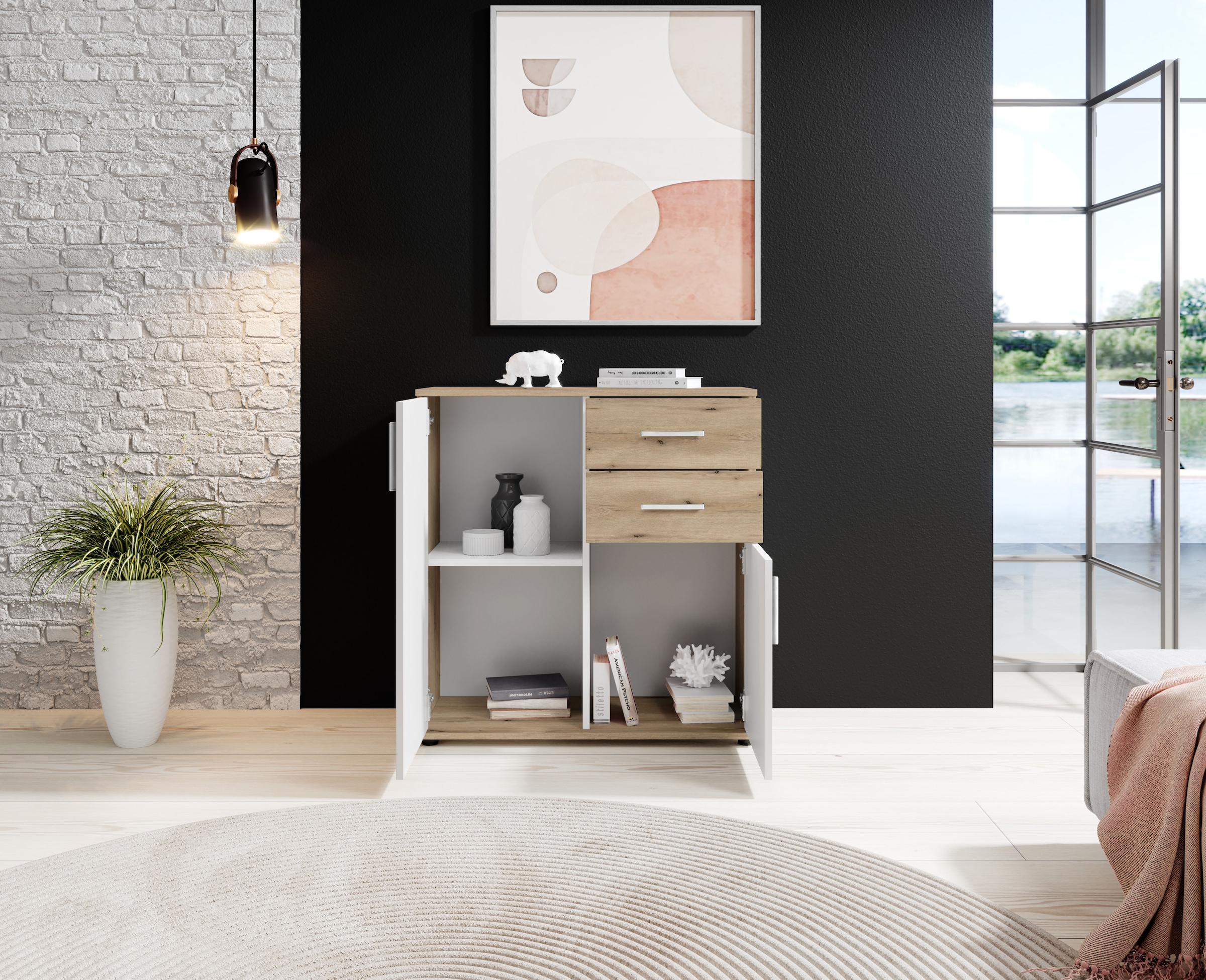 HBZ Kommode »BC-Drift-2, Universalschrank Stellmaß BxHxT 80x84x35 cm«, (1 St.), Kommode mit 2 Türen, 2 Schubkästen, 1 Einlegeboden