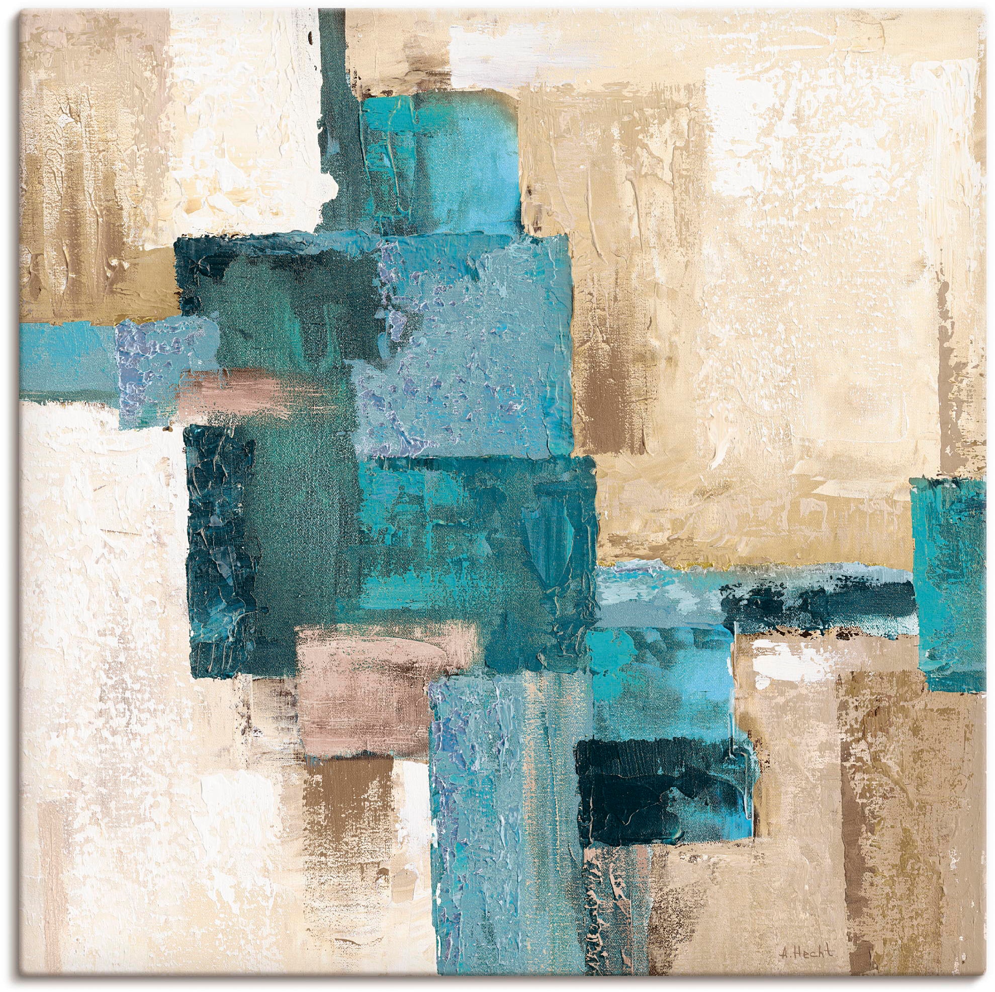 Artland Wandbild "Abstrakte Karos beige-türkis" Muster 1 Stk. tlg. als Alub günstig online kaufen