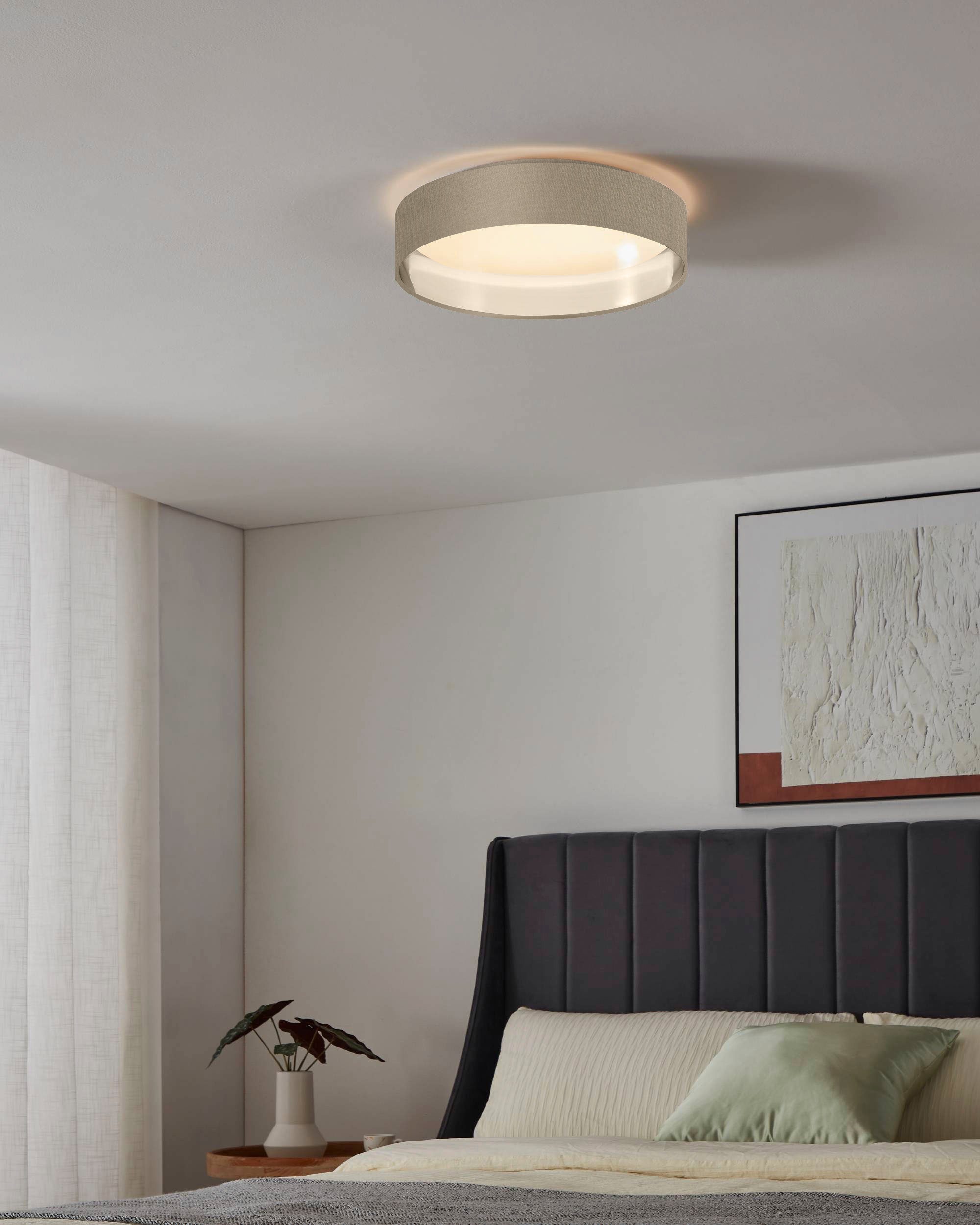 Leonique LED Deckenleuchte »Juria«, 1 flammig, Leuchtmittel LED-Modul | LED fest integriert, Deckenlampe Ø38 x H9 cm mit Textil-/Stoffschirm, CCT, Fernbedienung