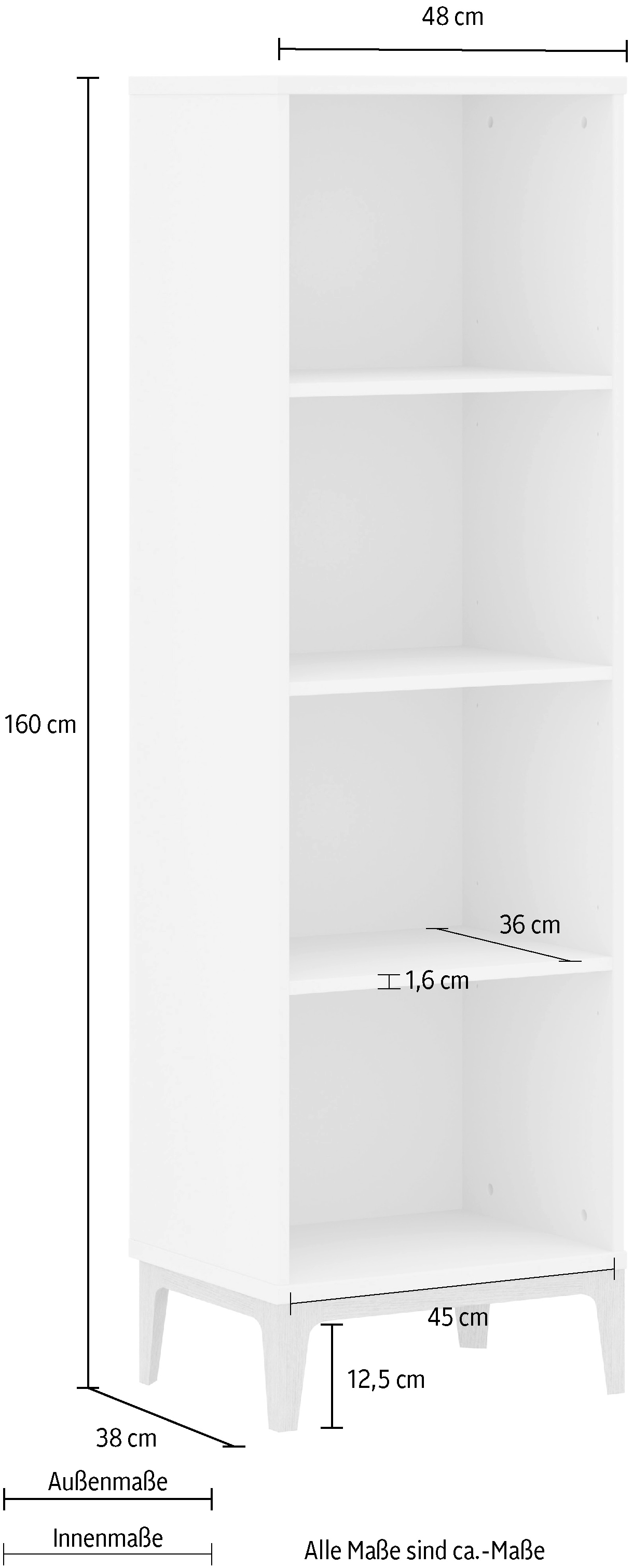PAIDI Standregal »CUTIE LEA in Weiß mit 4 Fächern, offenes Regal« B/H/T ca. 48/160/38cm, Off-White,  praktischer Stauraum für jeden Raum – übersichtlich & funktional
