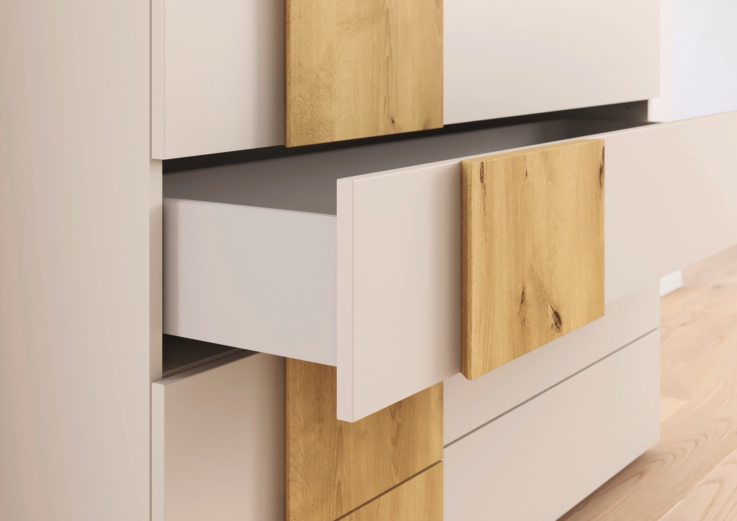 rauch Schubkastenkommode »Sideboard Kommode Schubladenkommode KONA« Breite 120 cm, Höhe 81 cm,  Absetzung Asteiche massiv, inkl. Soft-Close-Funktion MADE IN GERMANY