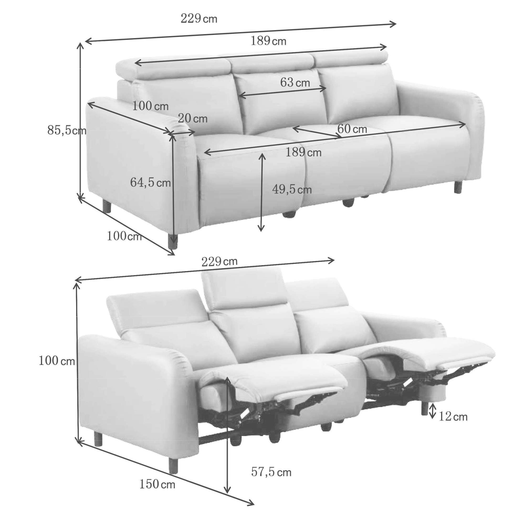 Home affaire 3-Sitzer »SKAANE in Cord, Sofa mit manueller u. elektrischer Relaxfunktion«, Relax-Funktion in 2 Sitzen, Kopfteilverstellung, Federkernpolsterung