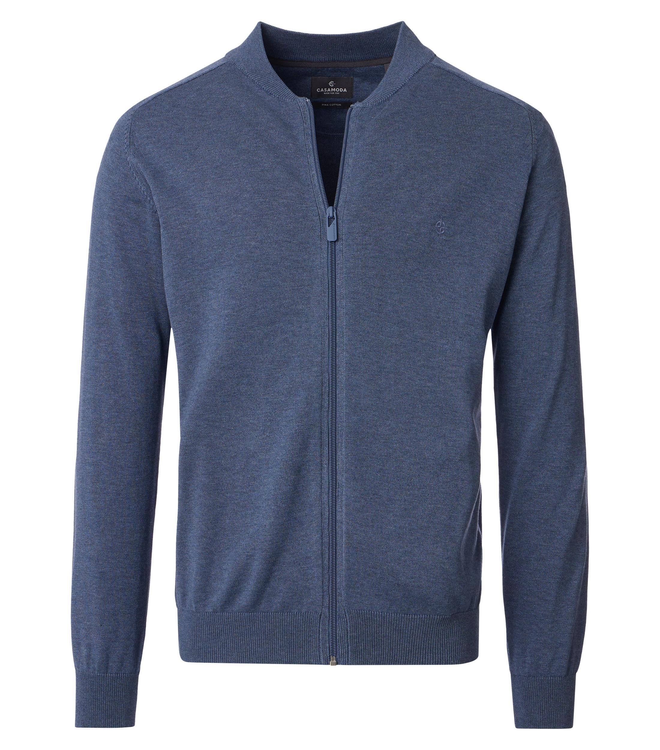 Strickjacke CASAMODA "CASAMODA Strickjacke uni", Herren, Gr. L, blau (graues dunkelblau), 100% Baumwolle, Strickjacken Strickjacke