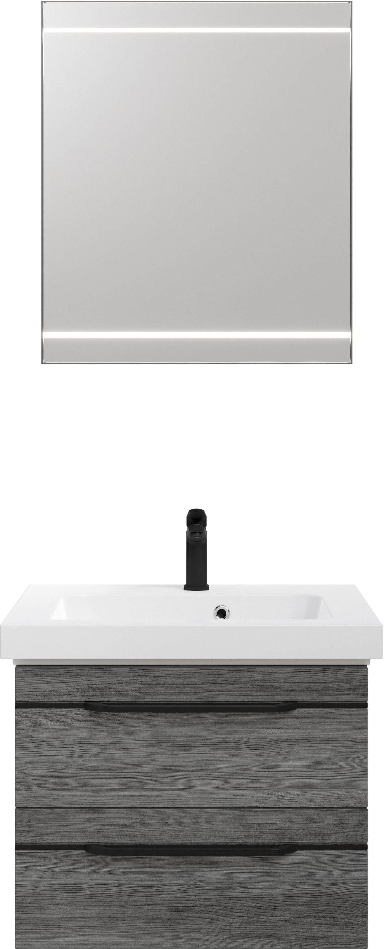 Saphir Badmöbel-Set »Balto 2-teilig Mineralmarmor-Waschtisch mit LED-Spiegel, Waschplatz«, (2 St.), 64,4 cm breit, mit 2 Schubladen, Badschrank inkl. Schubladendämpfer