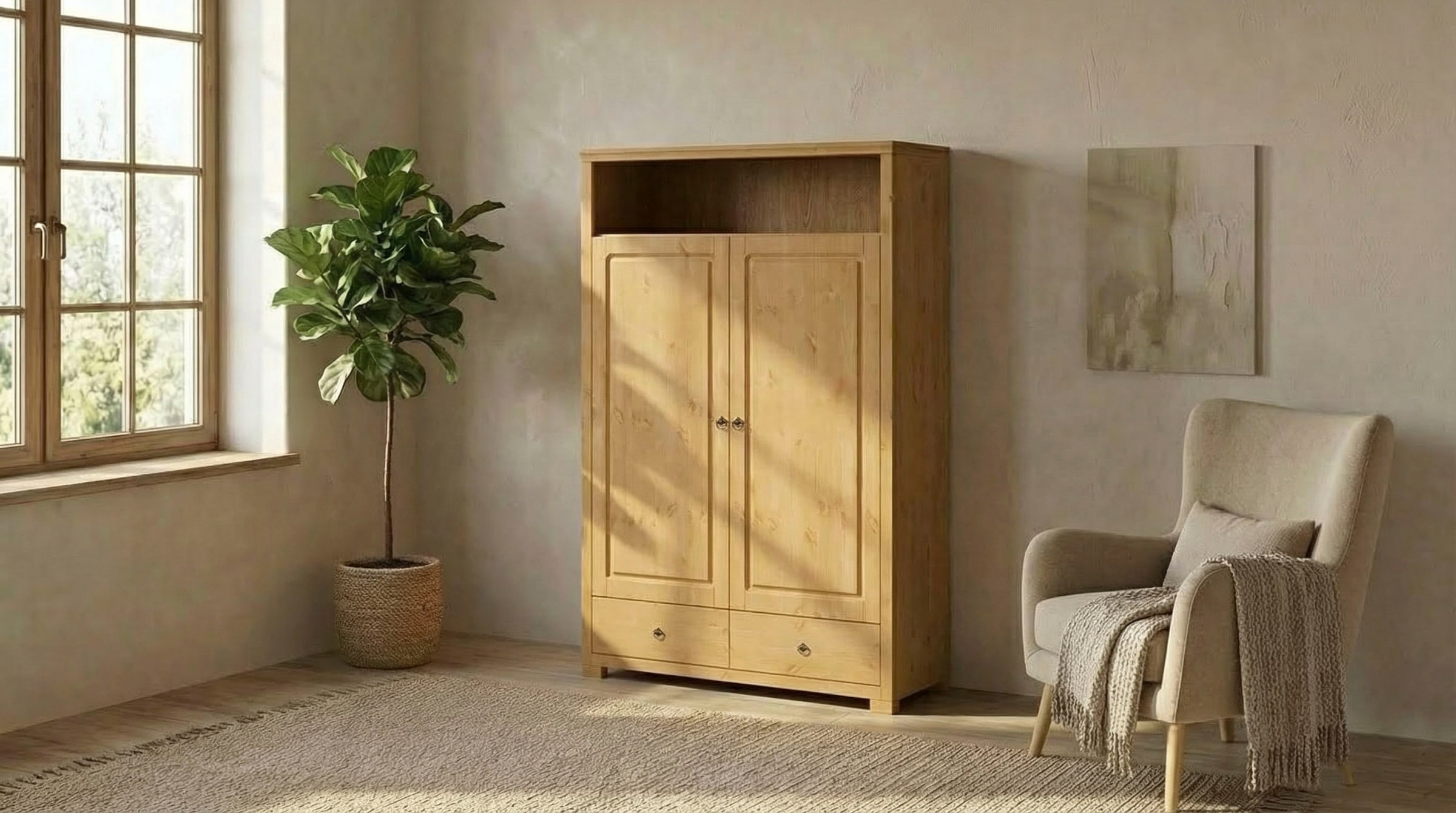 OTTO home Wäscheschrank »Gotland! Home Office Schrank, Mehrzweckschrank, Büroschrank« H/B/T ca. 180/125/40cm,  mit Ausziehregal, Schublade, stabil + langlebig, Massivholz made in EU