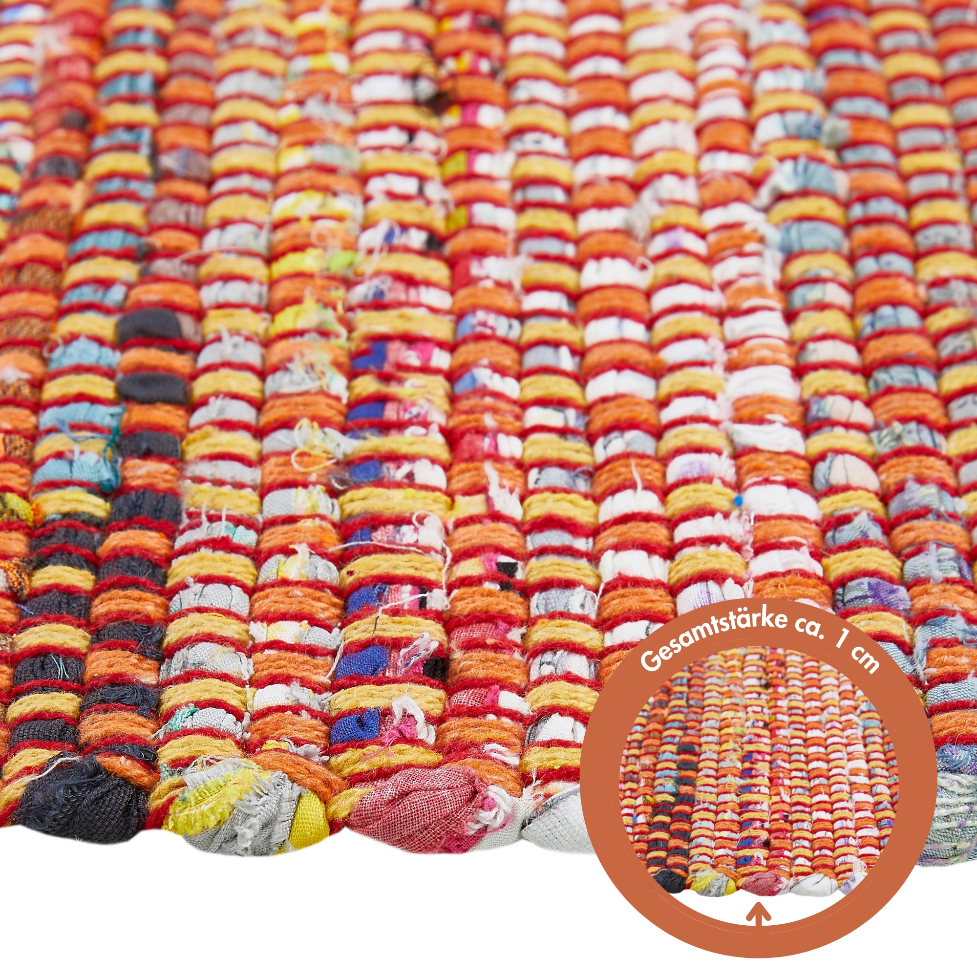 Andiamo Teppich »Frida« rechteckig 8 mm Höhe Handweb Teppich, Fleckerl, reine Baumwolle, handgewebt, mit Fransen