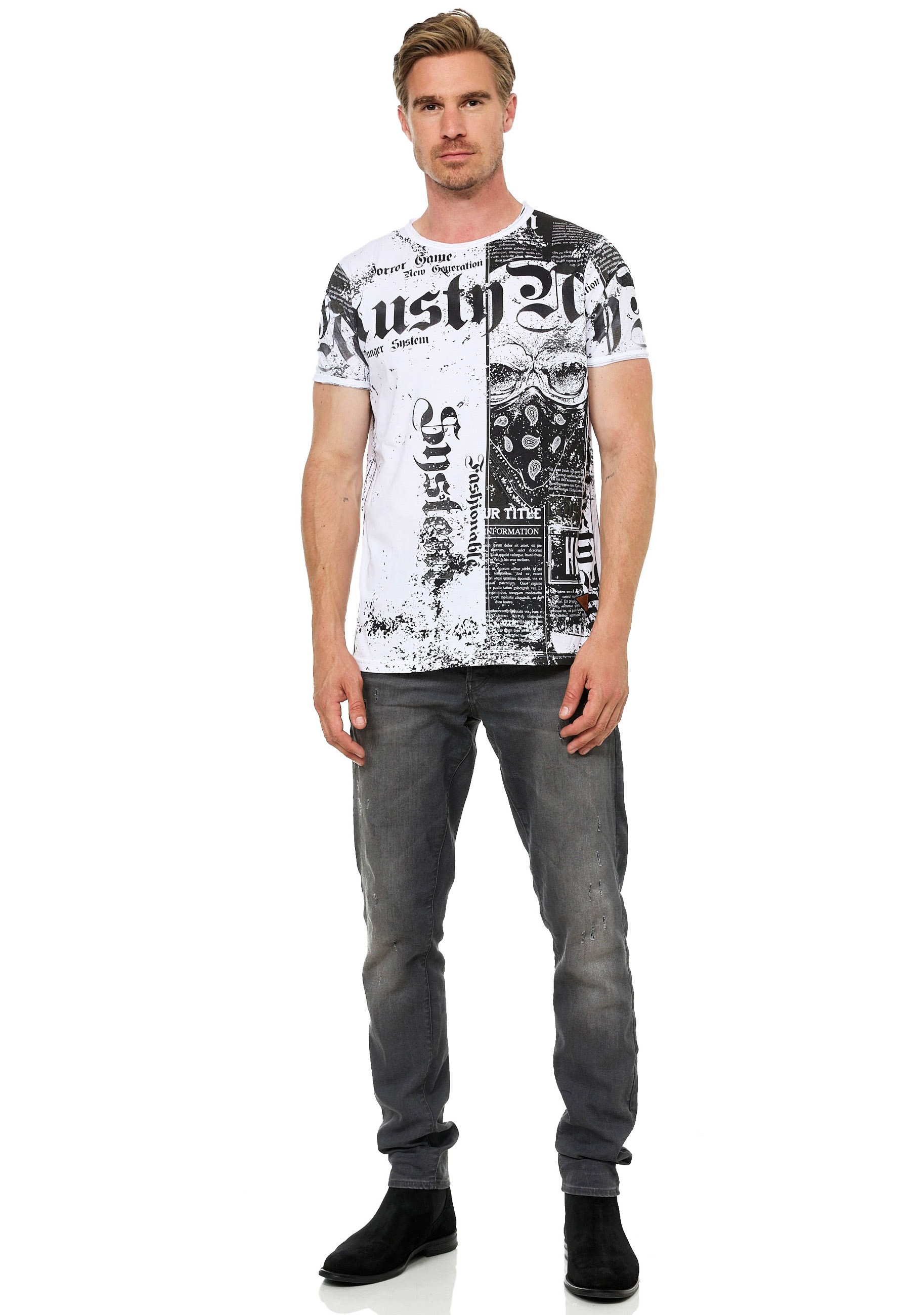 Rusty Neal T-Shirt, mit Allover-Print im Used-Look günstig online kaufen