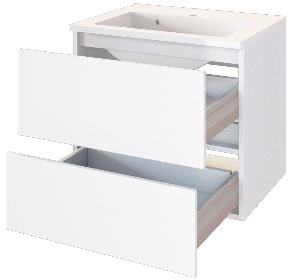 welltime Badmöbel-Set »Welltime Möbel Baabe Waschtisch-Set 3tlg. oder 5tlg.«, (5 St.), gedämpfte Scharniere und Softclose-Funktion, inklusive LED-Beleuchtung
