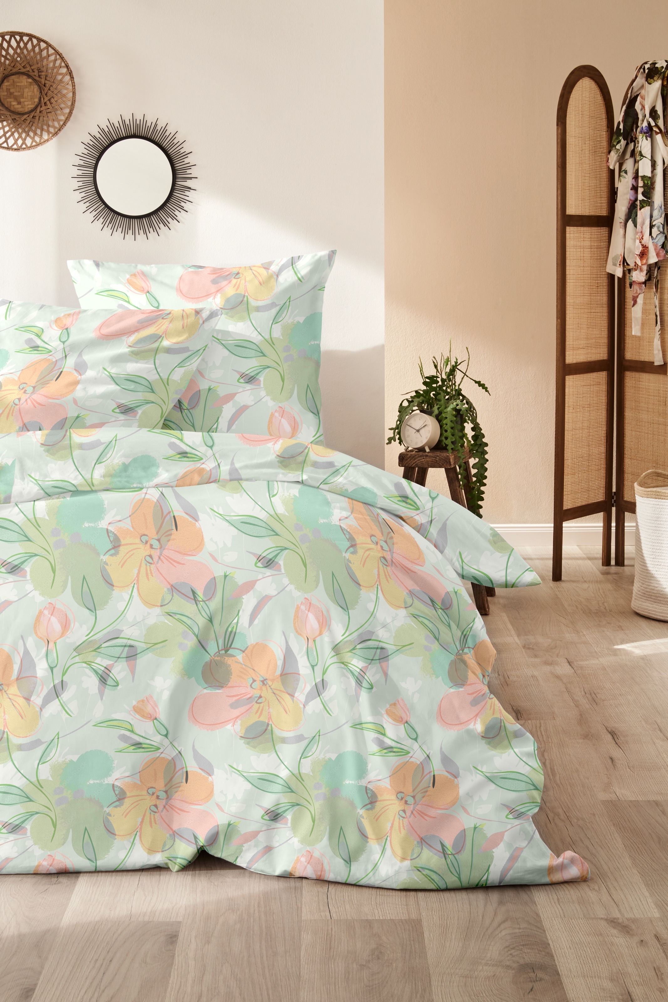 Primera Bettwäsche "Feinbiber-Bettwäsche Floris" 2 Stk. mit zarten Blüten günstig online kaufen