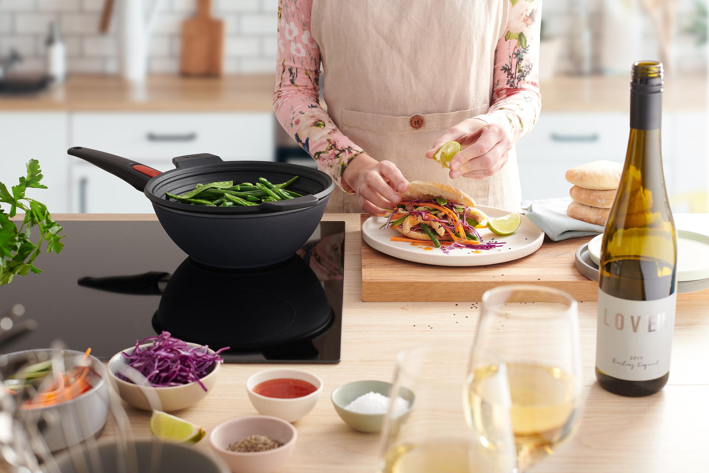 WOLL Wok »Diamond Lite Wok«, Aluminiumguss, abnehmbarer Griff, Induktion