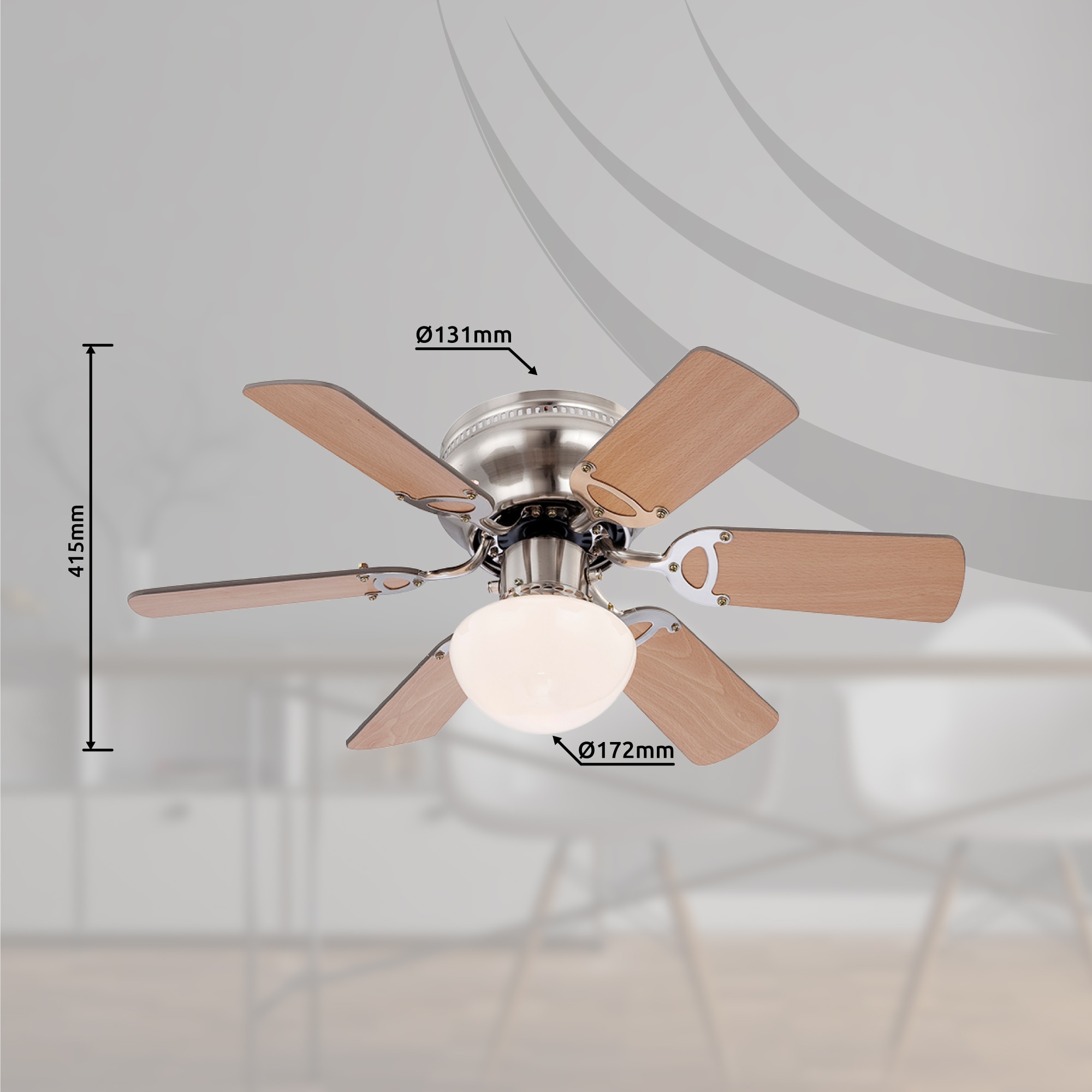 GLOBO LIGHTING Deckenleuchte »CHAMPION«, Leuchtmittel E27 | ohne Leuchtmittel, Ventilator/antik/Wohnbereich/Schlafzimmer/Holz / altmessing / 4 Flügel