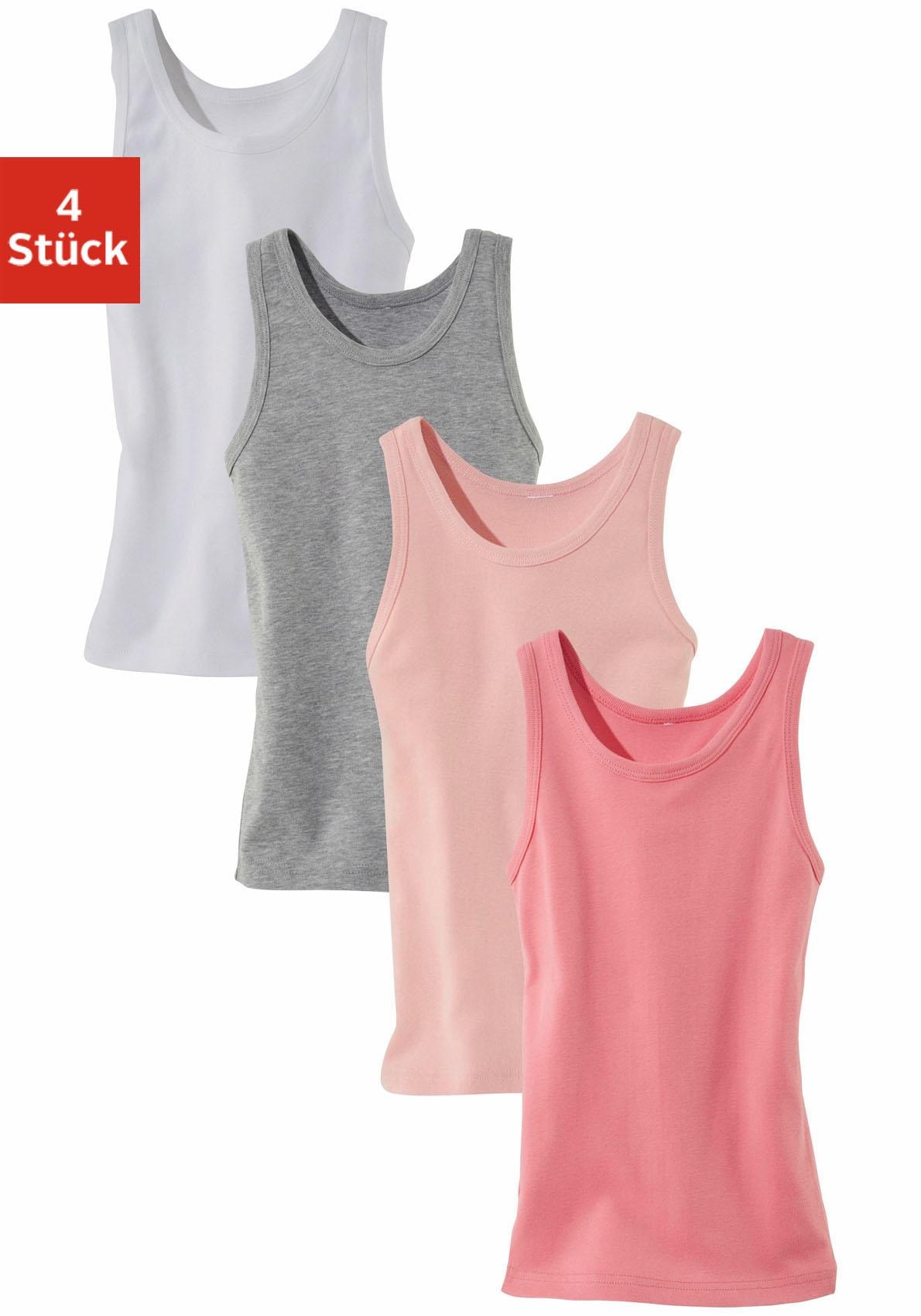 Unterhemd VIVANCE, Mädchen, Gr. 116, 4 Stk., N-Gr, bunt (rosa, grau, weiß, pink), Feinripp, Obermaterial: 100% Baumwolle. Melange in der Packung: 67% Baumwolle, 33% Polyester, unifarben, körpernah, tiefer Rundhals, Unterhemden Unterhemd, in rosa Farben, T