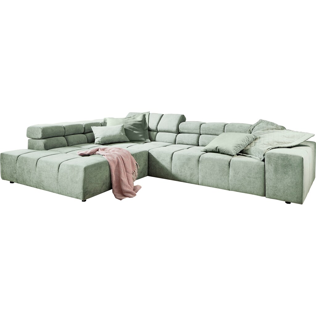 INOSIGN Ecksofa »Ancona incl. Kopfteilverstellung, Zierkissen B/T/H: 319/210/70 cm«