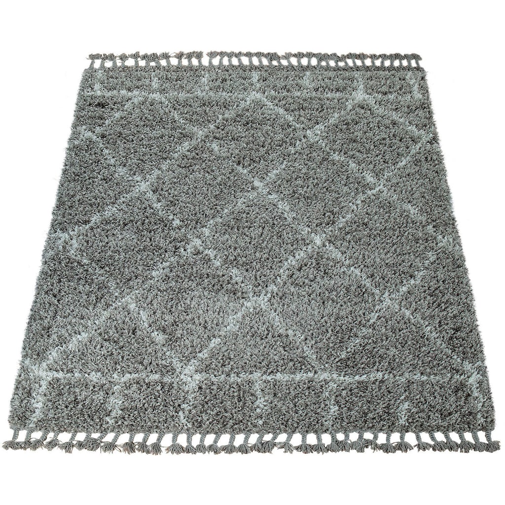 Paco Home Hochflor-Teppich »Nador 755«, rechteckig, weicher Shaggy mit Rauten Design und Fransen