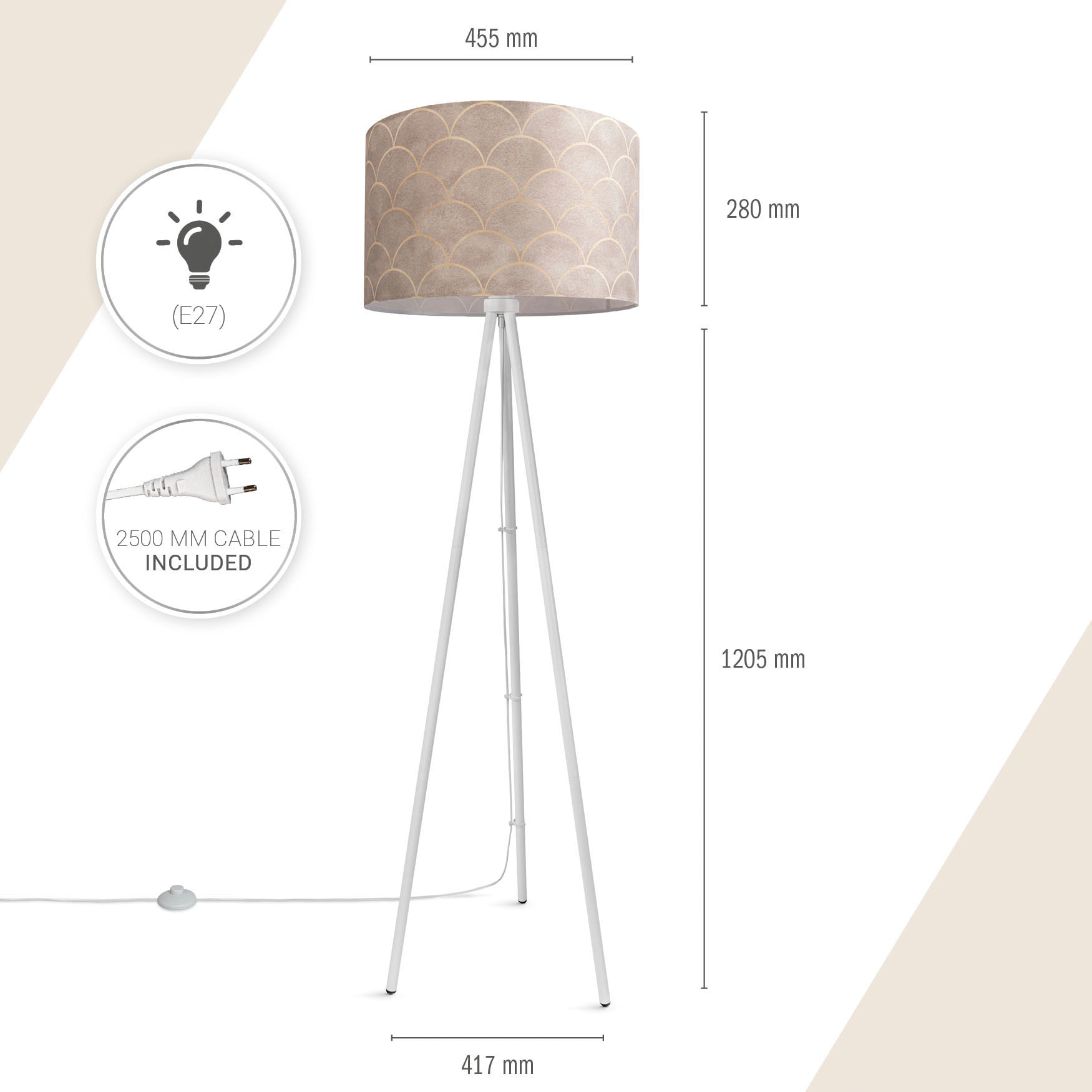 Paco Home Wohnzimmer Stoffschirm Lampe Dreibein Stehlampe Pillar«, bei Retro Stativ Stehlampe | Mit Sale »Trina BAUR