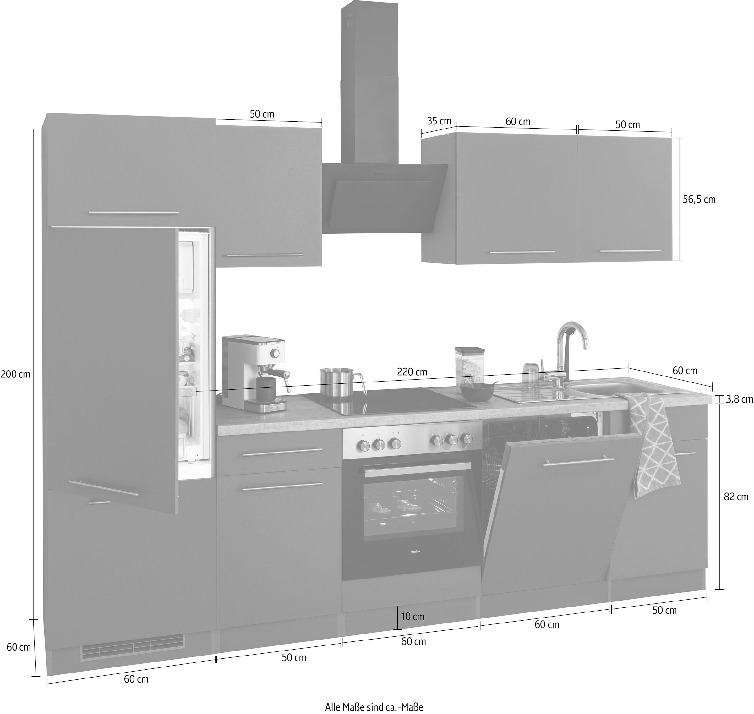 wiho Küchen Küchenzeile »Unna«, ohne E-Geräte, Breite 280 cm