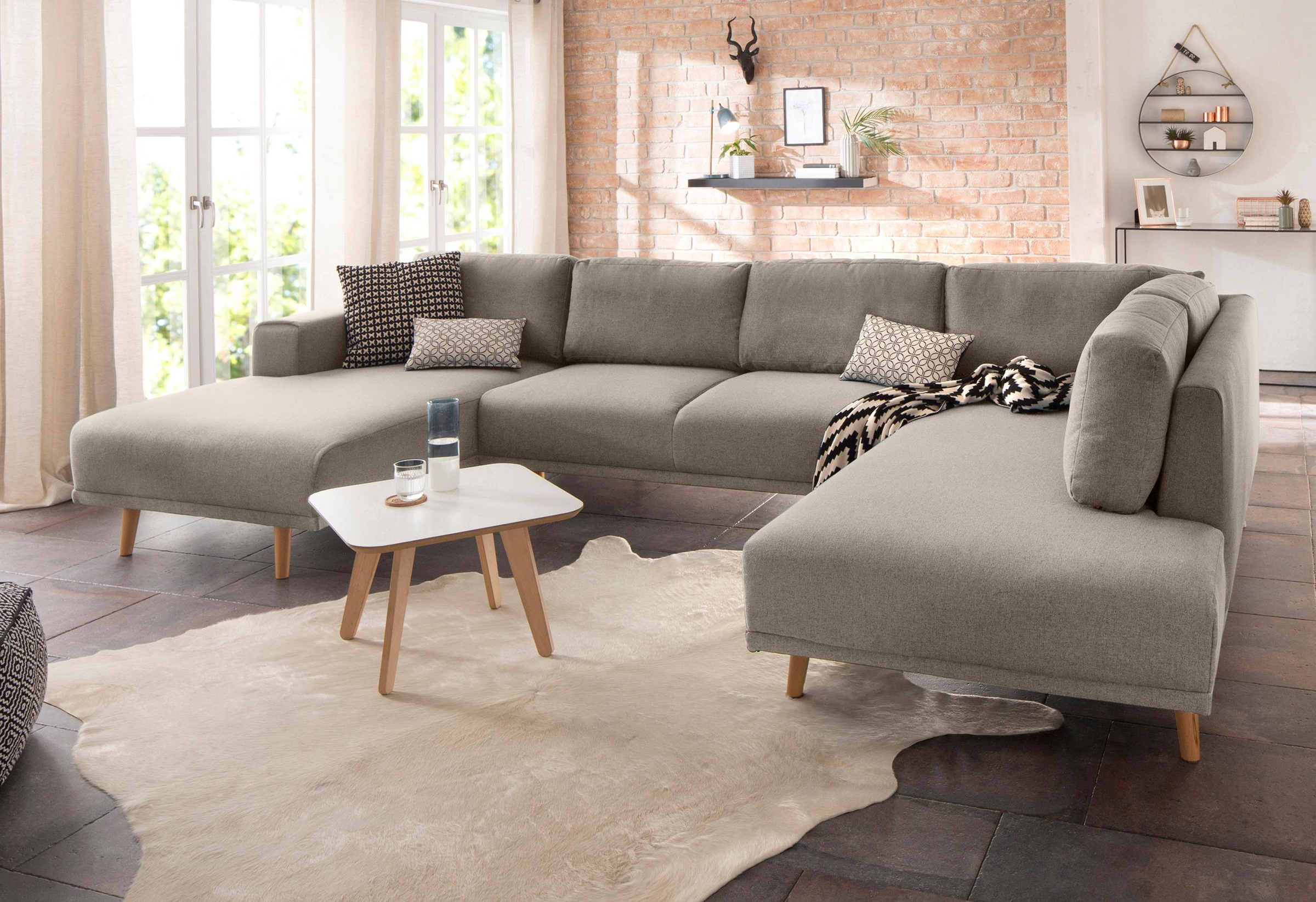 Home affaire Wohnlandschaft »Lasse U-Form«, im scandinavischem Stil mit Holzfüßen