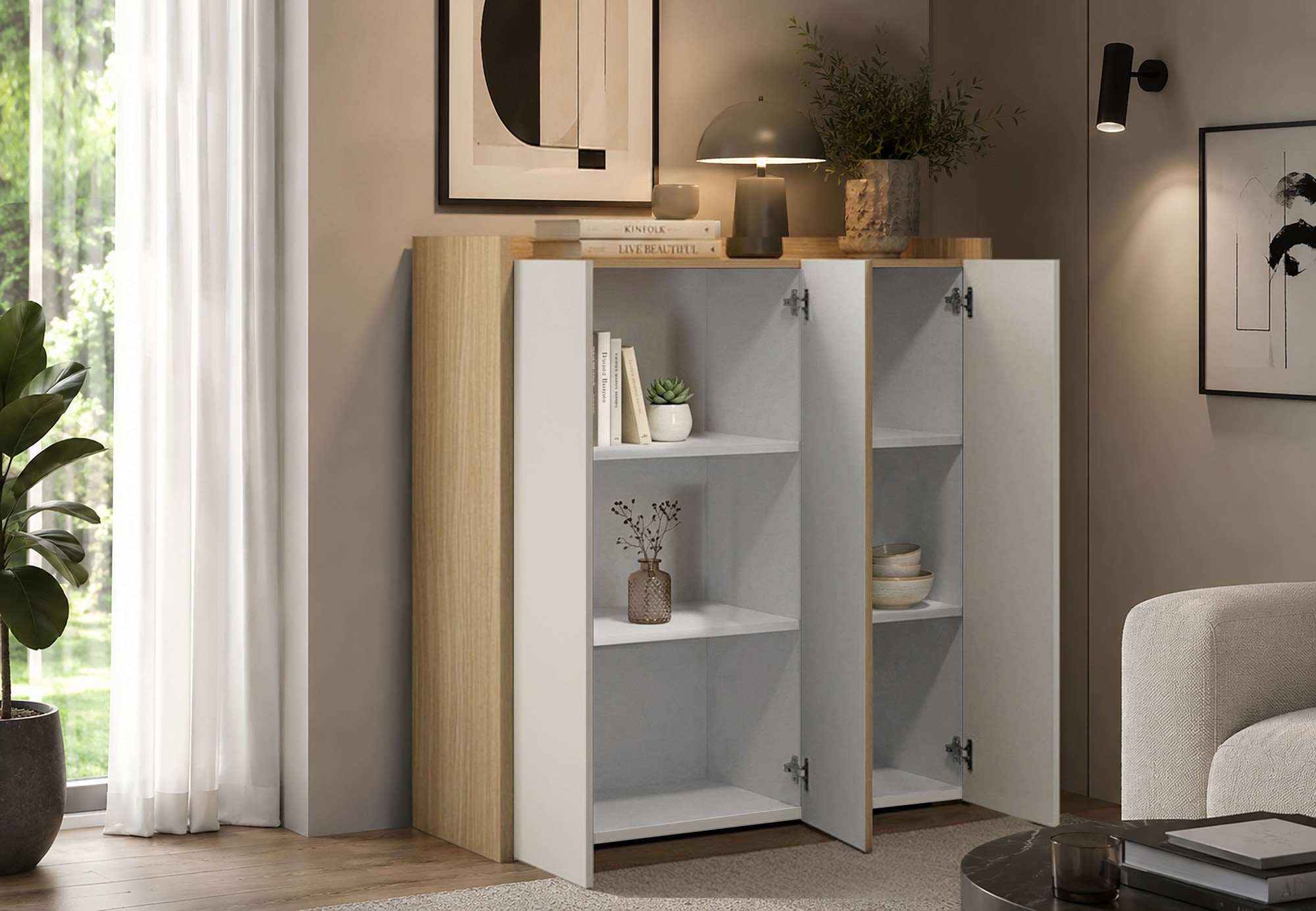 OTTO home Highboard »Highboard ALTEA, Kommode, Schrank, Kredenz« 1 Stk. tlg. Mit 3 Drehtüren, 6 Innenfächern, B.112,5 cm