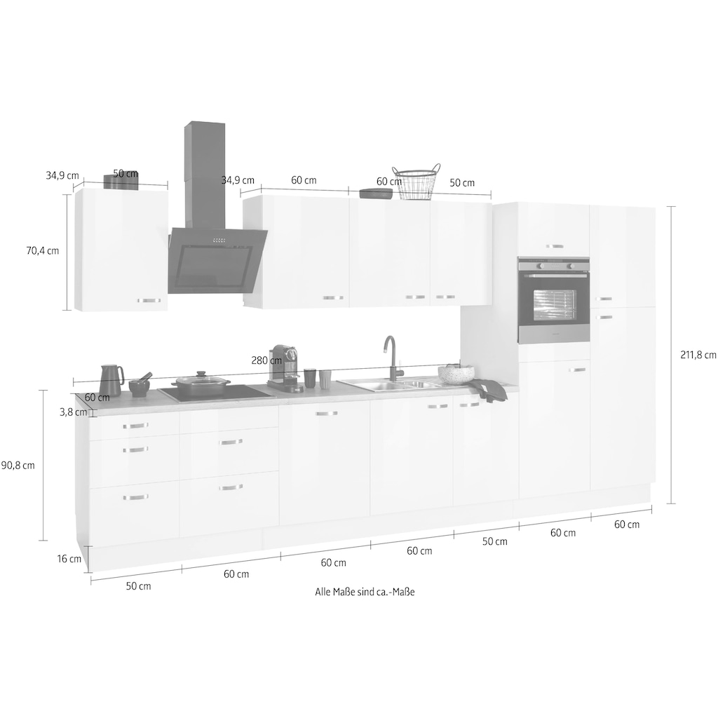 OPTIFIT Küchenzeile »Cara mit Hanseatic E-Geräten«, Breite 400 cm, Induktionskochfeld, Soft-Close-Funktion, Vollauszüge