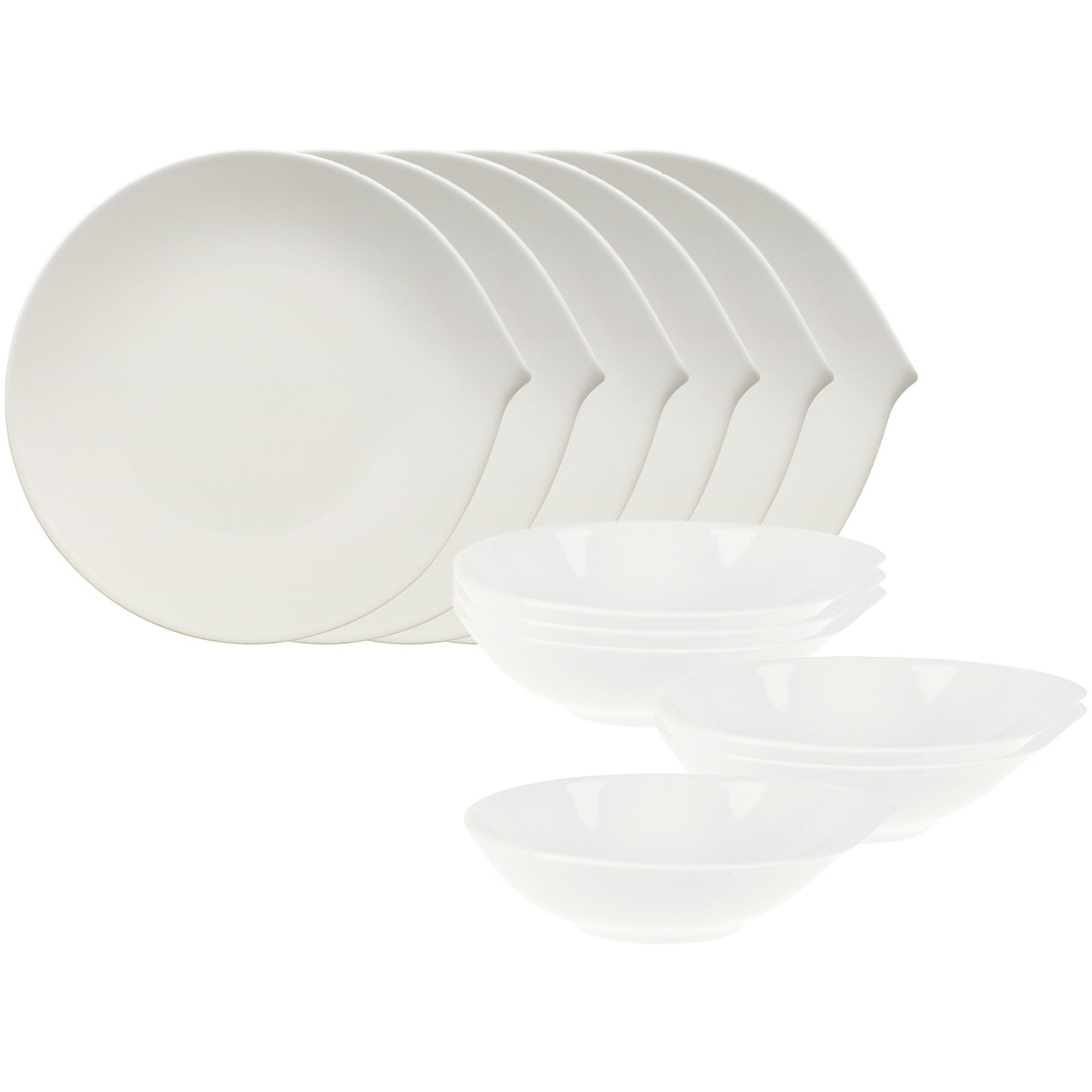 Villeroy & Boch Geschirr-Set "Tafelservice Flow 12er Set weiß" Spülmaschinengeeignet, Mikrowellenfest