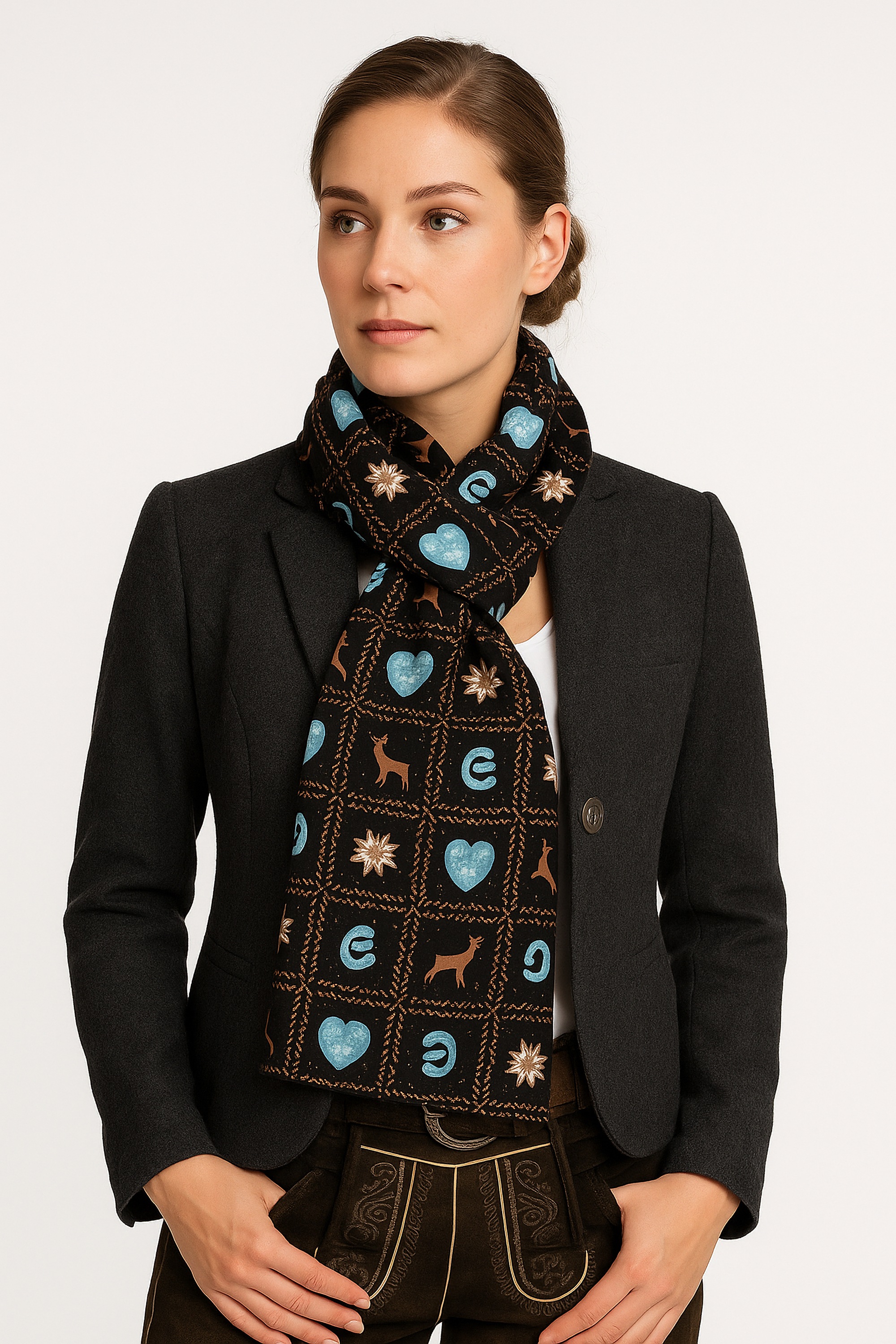 Allgäu Rebell Schal "Trachteneleganz" 1 Stk. mit Edelweiß, Brezen, Hirsch günstig online kaufen