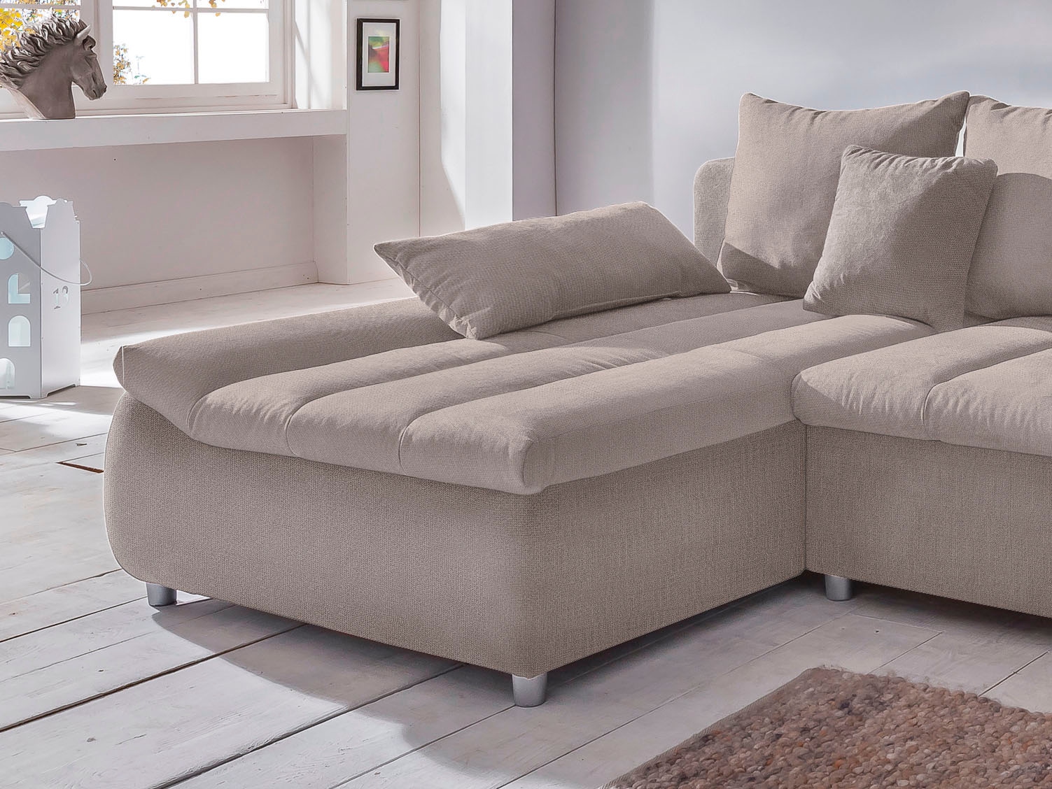 INOSIGN Ecksofa »Imola elegant und bequem, aktuelle Steppung im Sitz, L-Form«, wahlweise mit Bettfunktion