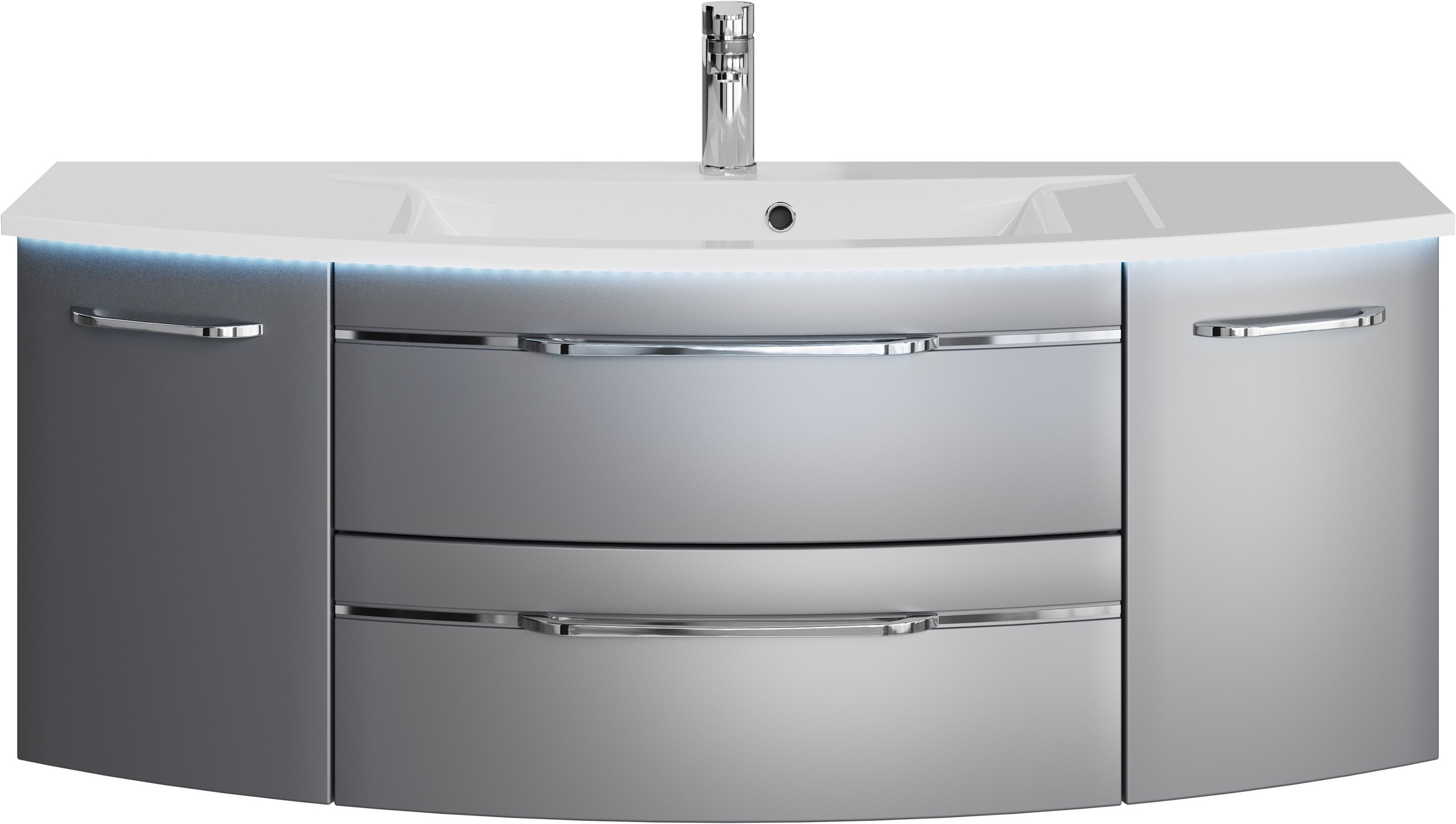 Saphir Badmöbel-Set »Serie 7045 2-teilig Mineralmarmor-Waschtisch mit LED-Spiegelschrank«, (Set, 2 St.), Badezimmer-Set 133,2 cm breit, inkl. Türdämpfer, 5 Türen, 2 Schubladen