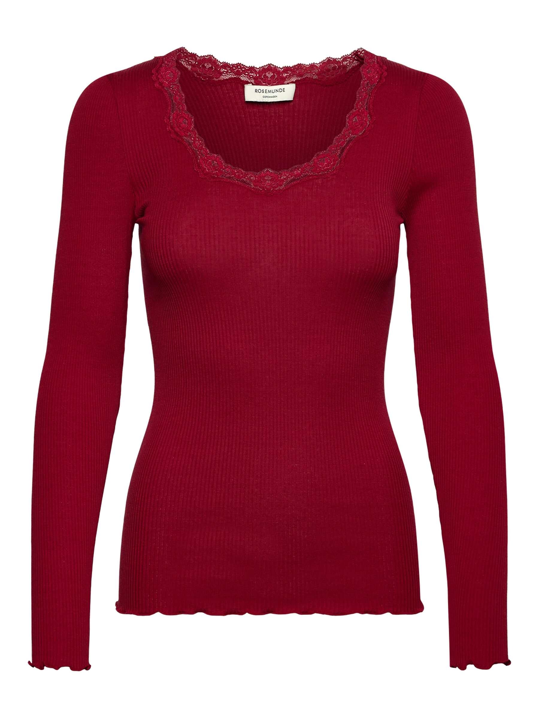 rosemunde Langarmshirt "Babette Silk Blouse mit Seide" Langarm, mit Spitze, feminin, bequem, eng, Seidenmix